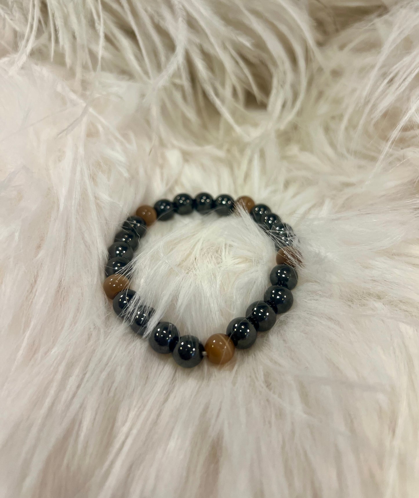 Stackable Hematite and Cats Eye Bracelets by Gill M