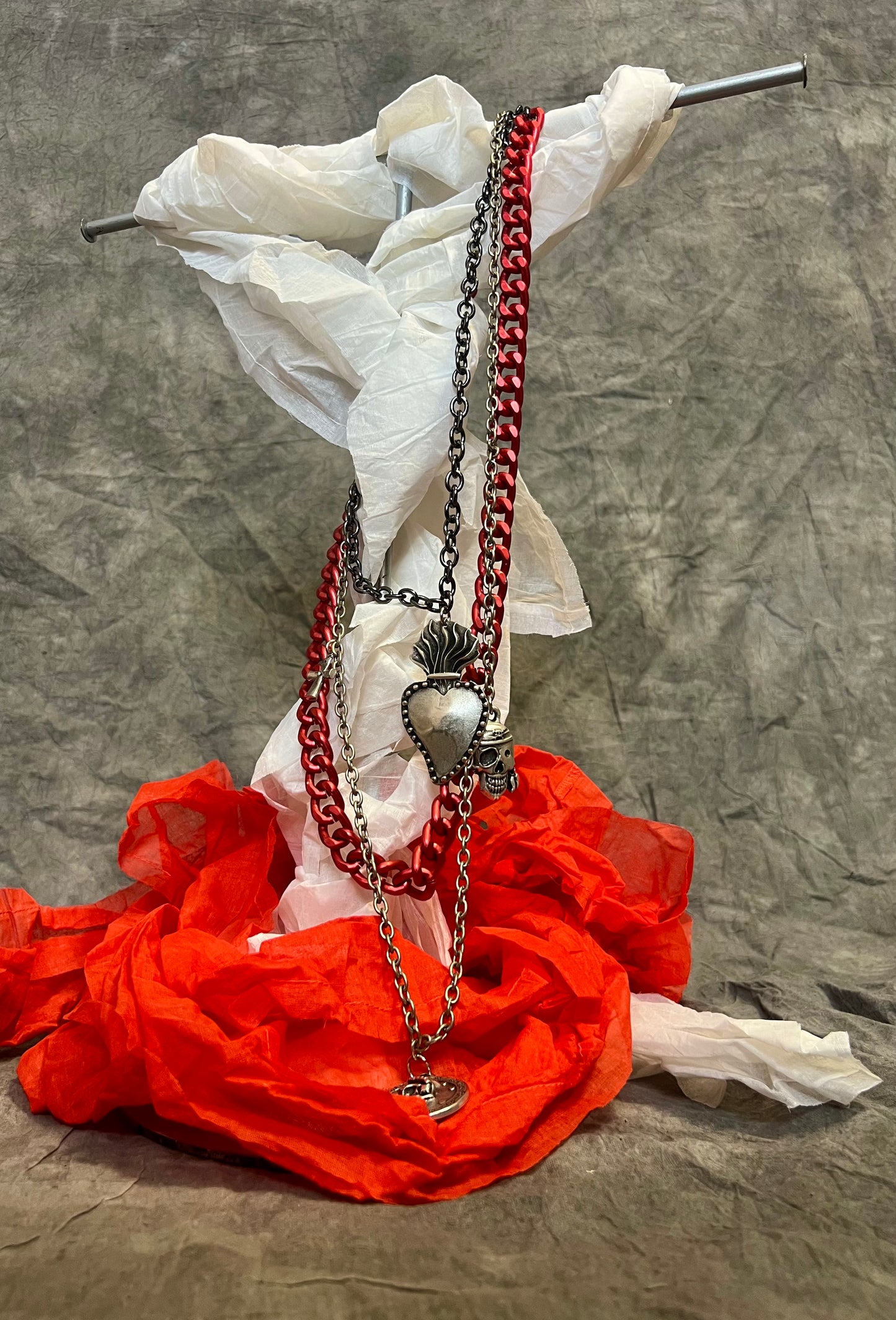 Provocation Silver Heart and Red Chain Necklace