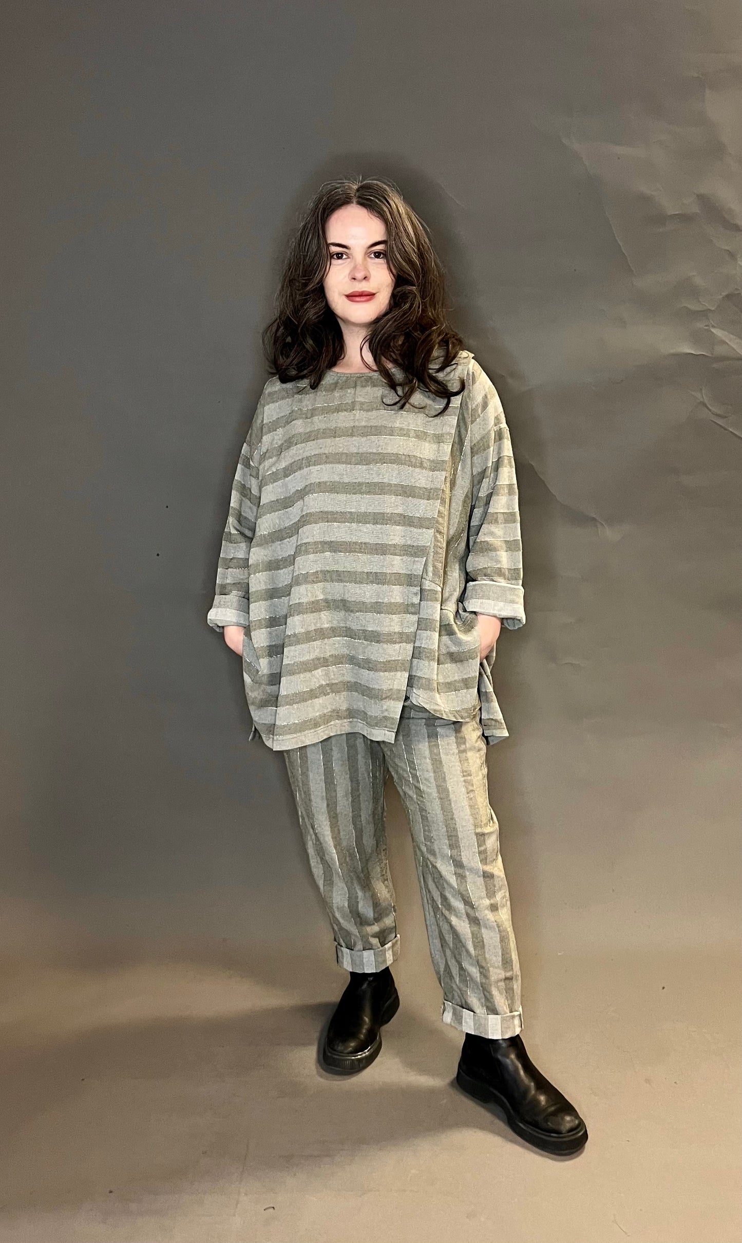 ID Clothing Textured Striped A-Symmetric Top