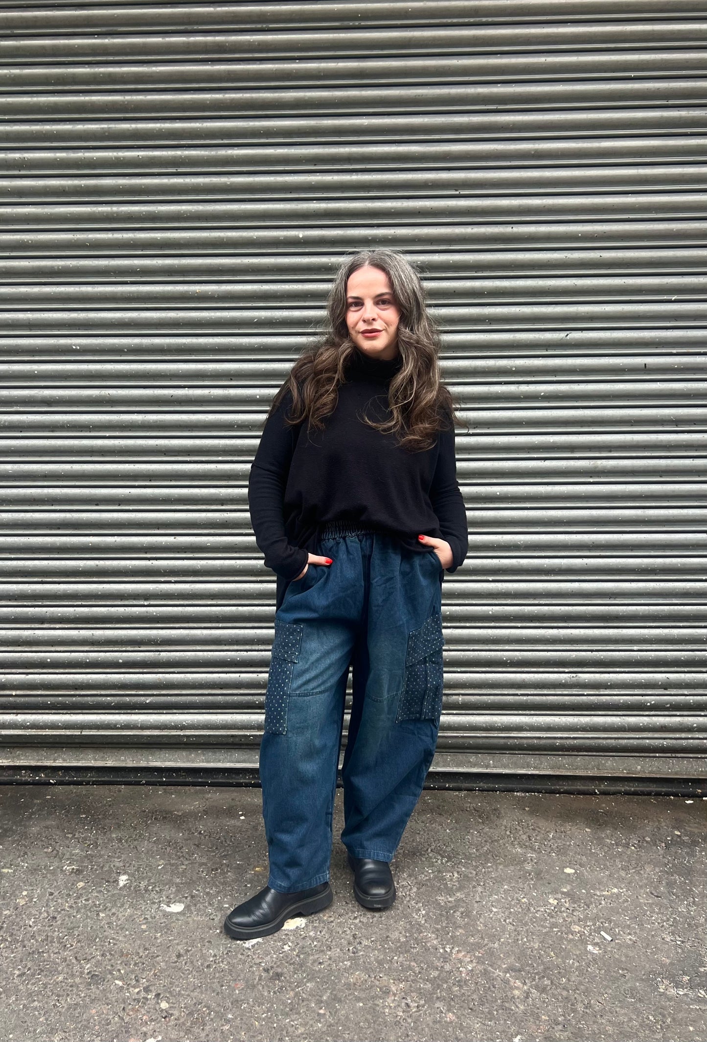 Bella Blue Dotty Patch Pocket Barrel Leg Denims