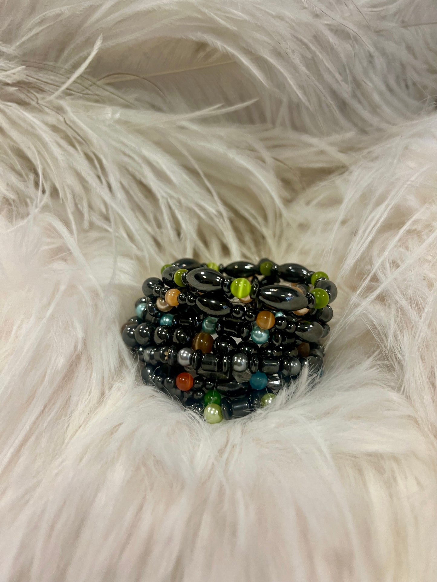 Stackable Hematite and Cats Eye Bracelets by Gill M