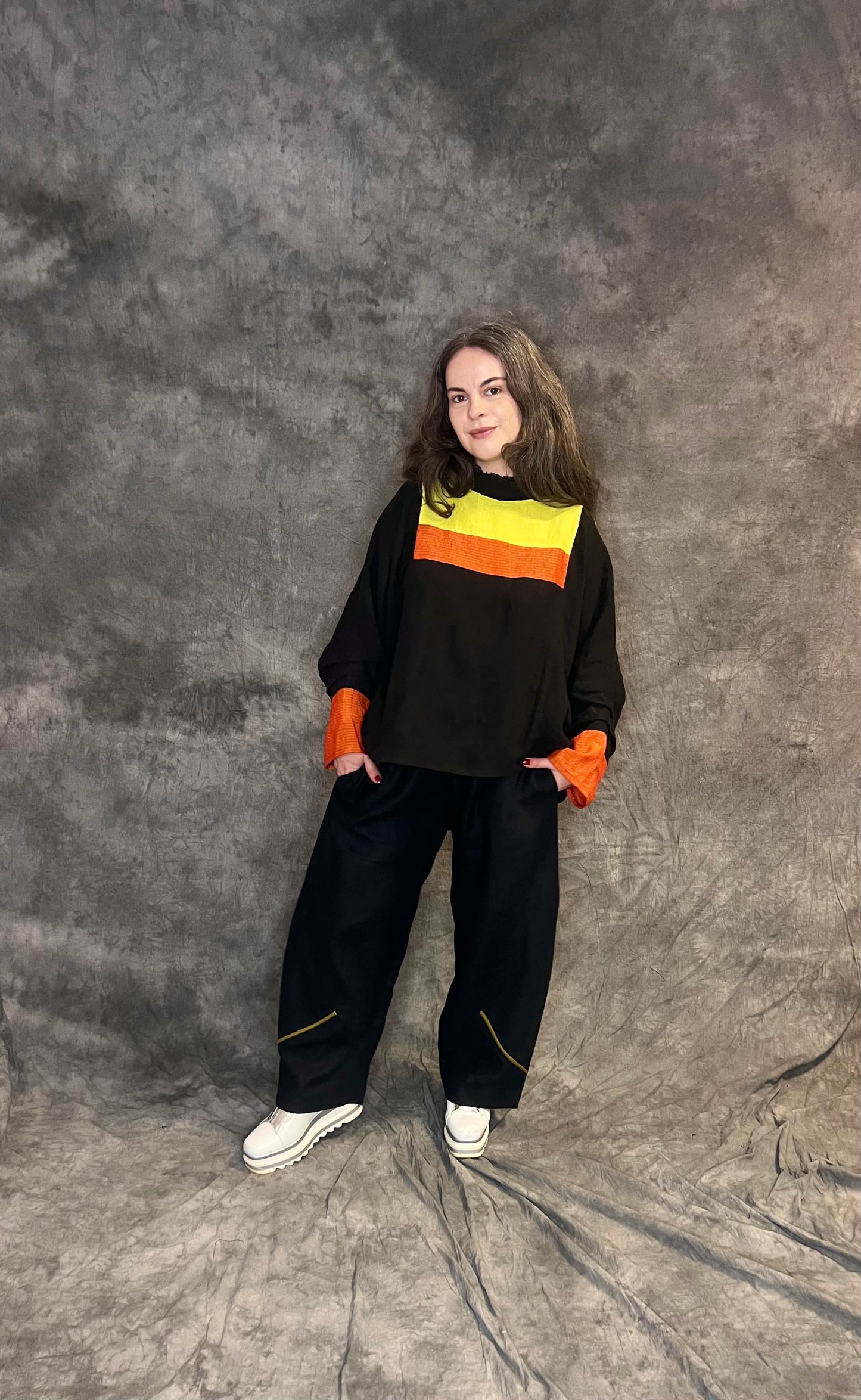 Terry Macey “Penny” Trousers in Black with Gold Detail