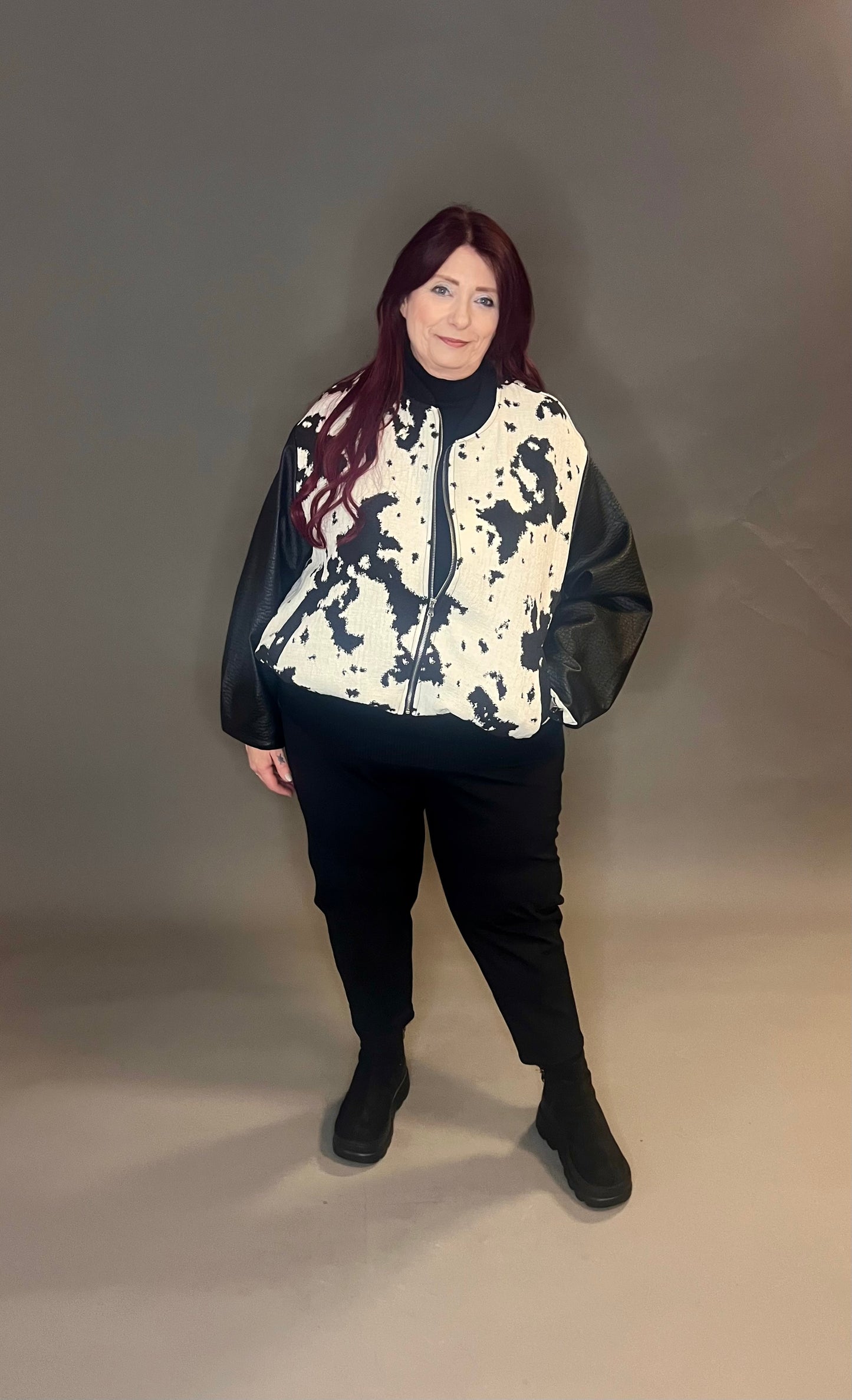 ID Clothing Cow Print Bomber Jacket