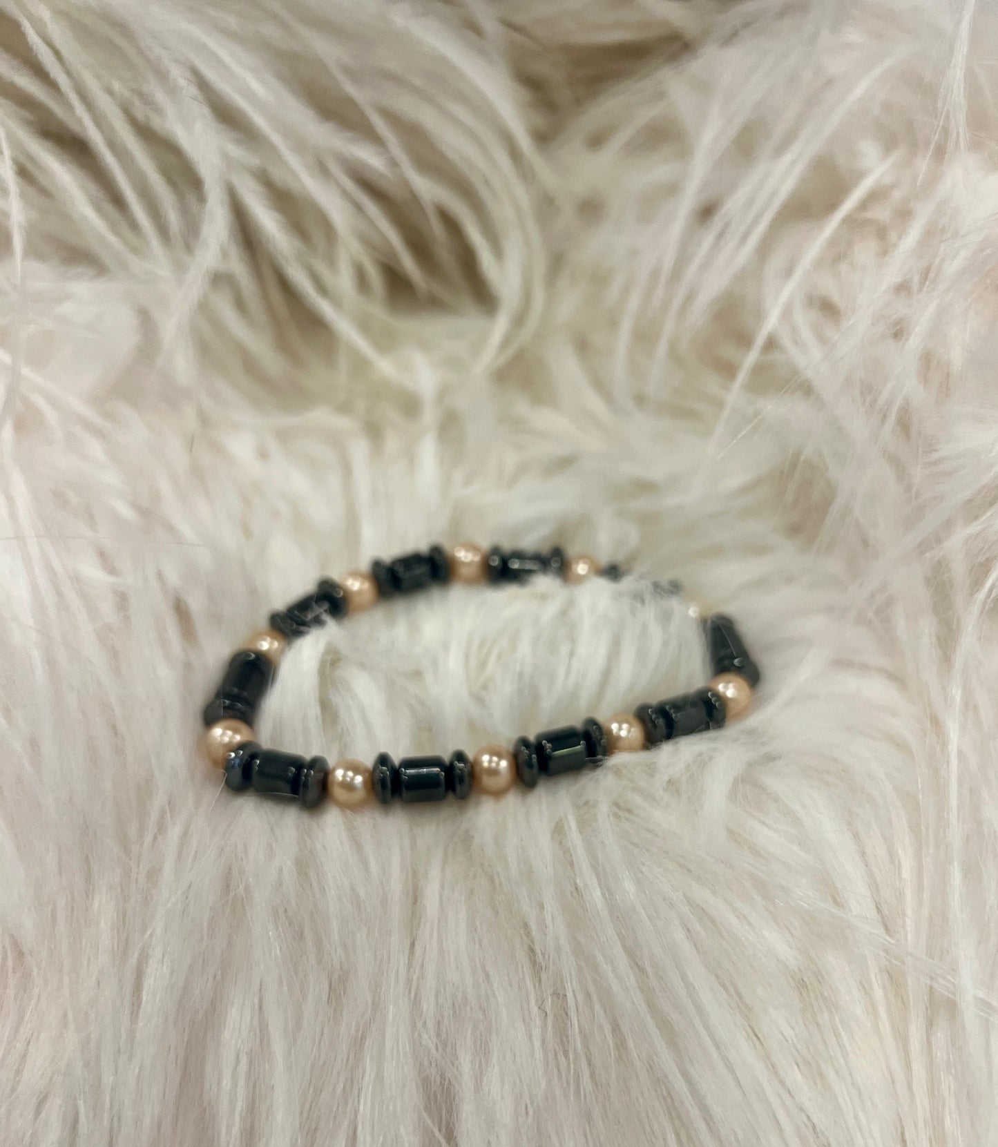 Stackable Hematite and Cats Eye Bracelets by Gill M