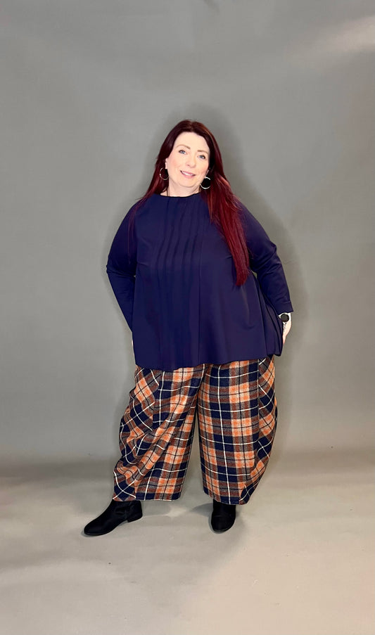 Terry Macey Turin Trousers in Burnt Orange and Navy Check