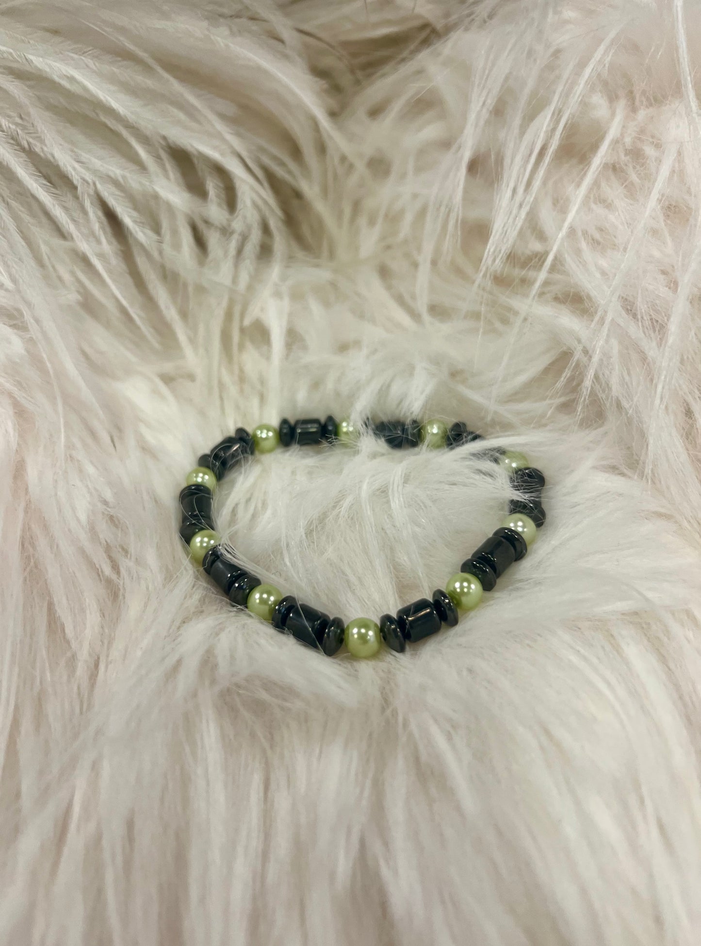 Stackable Hematite and Cats Eye Bracelets by Gill M