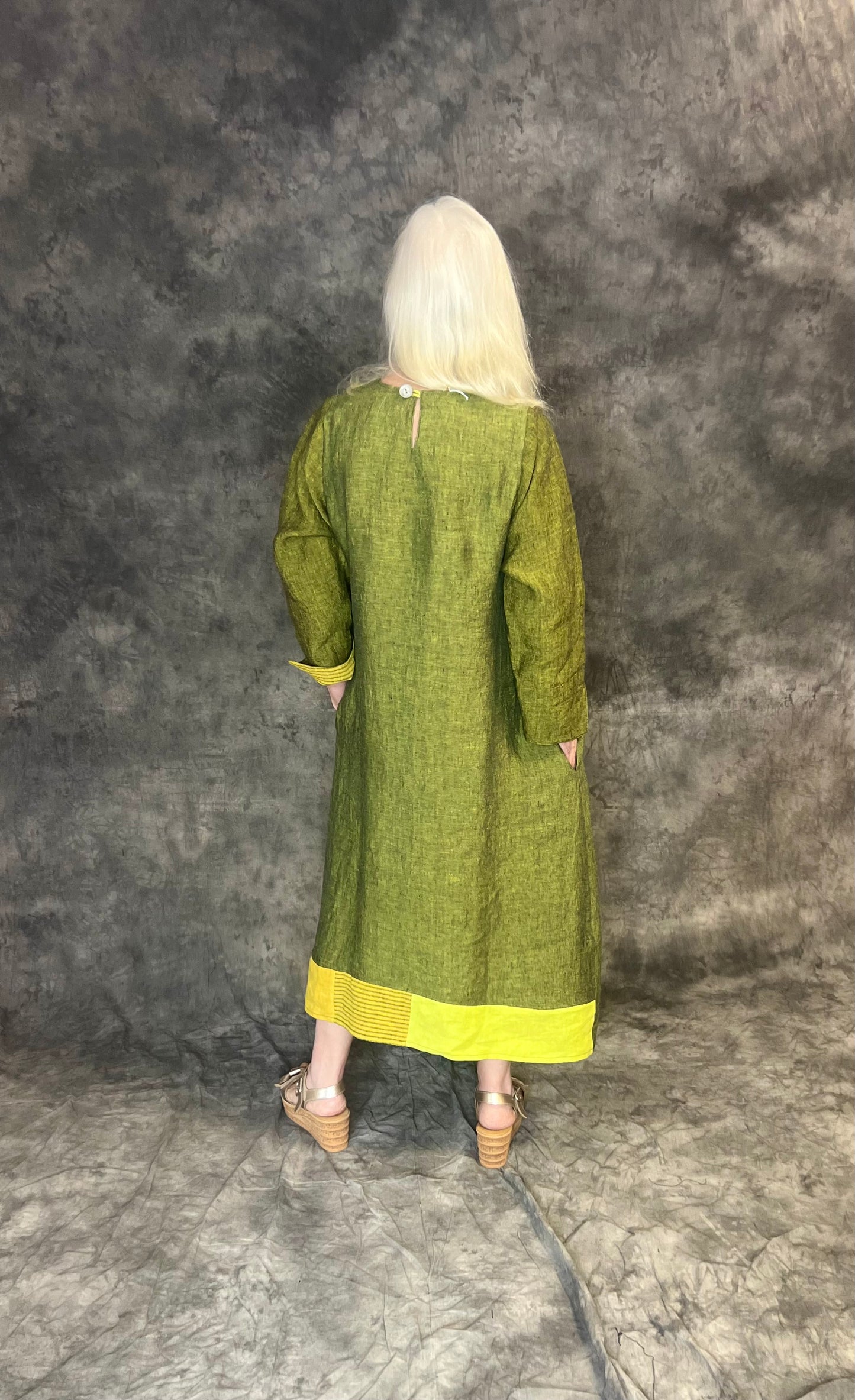 Terry Macey Boston Dress in Greens and Shocking Yellow