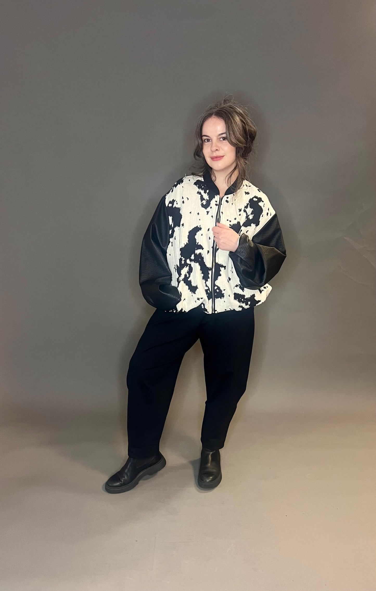 ID Clothing Cow Print Bomber Jacket