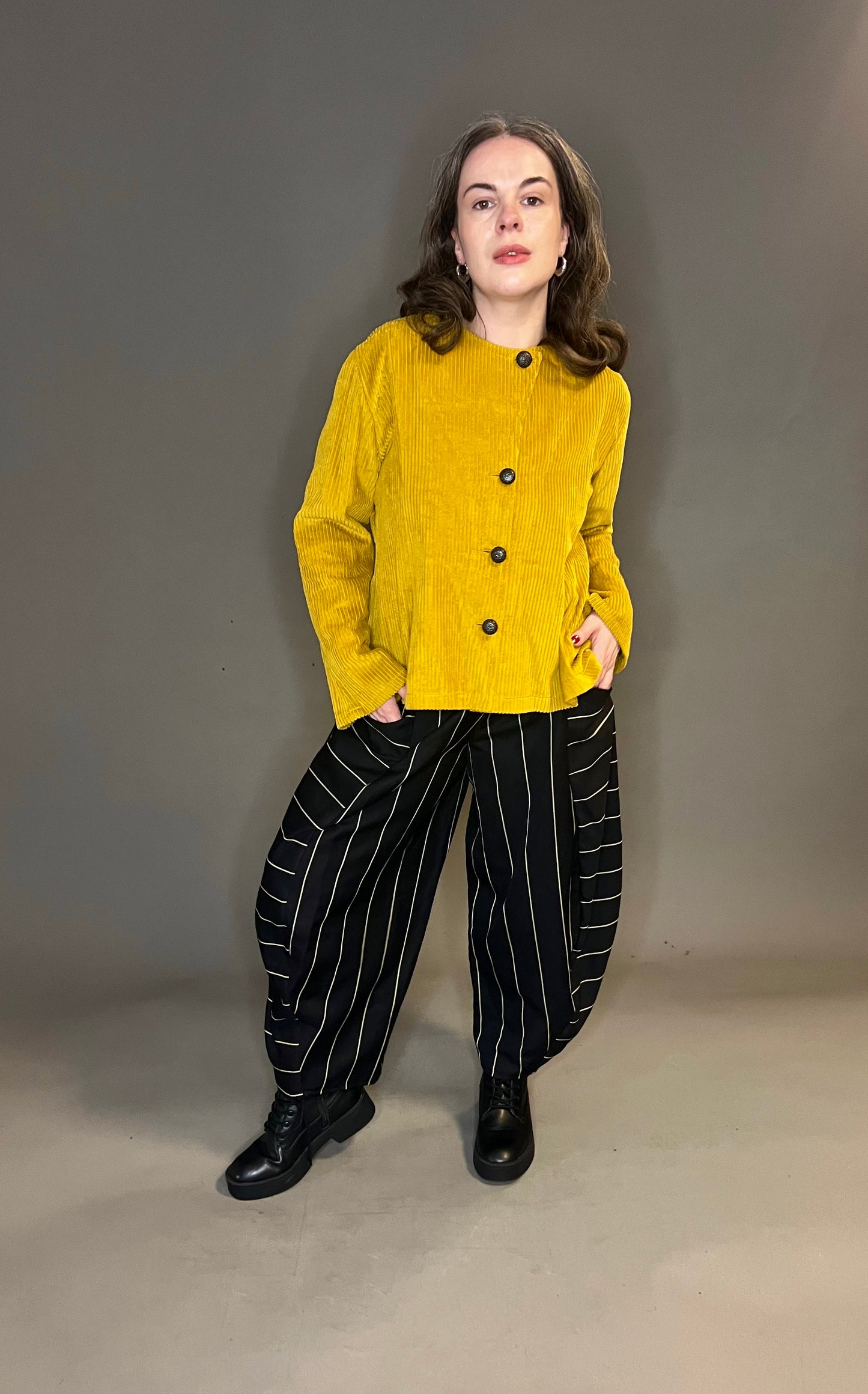 Terry Macey Turin Trousers in Black/Gold Stripe