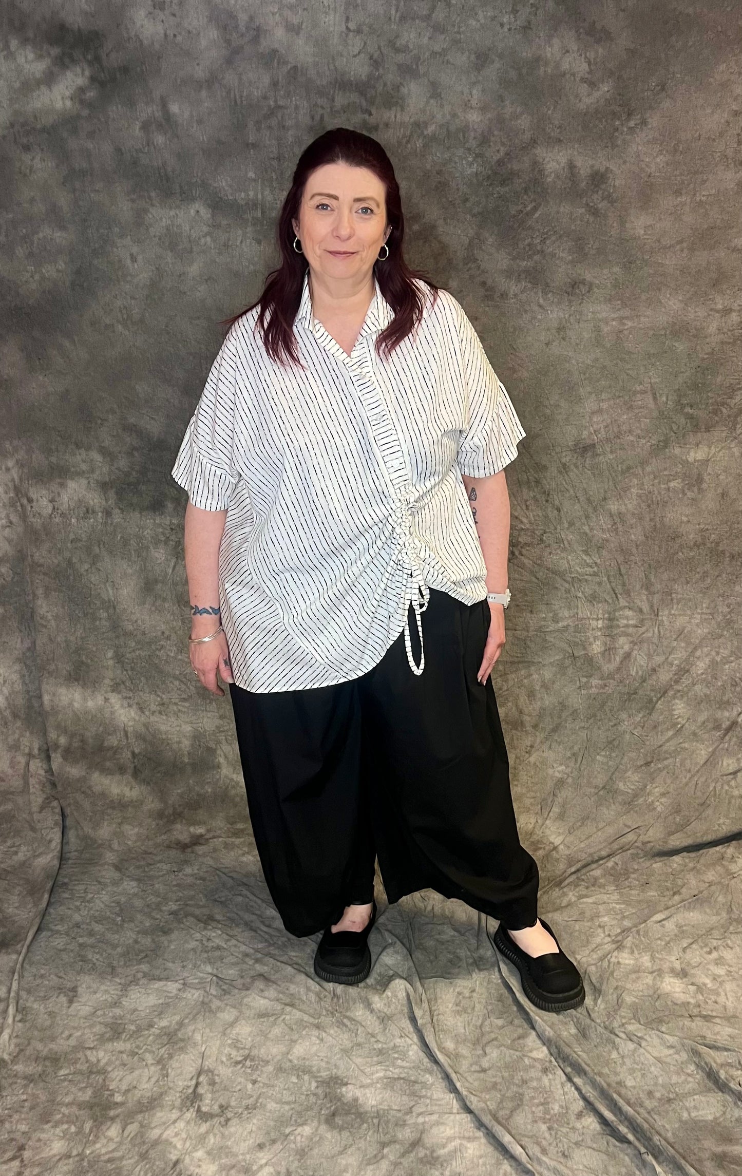 ID Clothing Striped Top with Ruched Detail (colour options available)