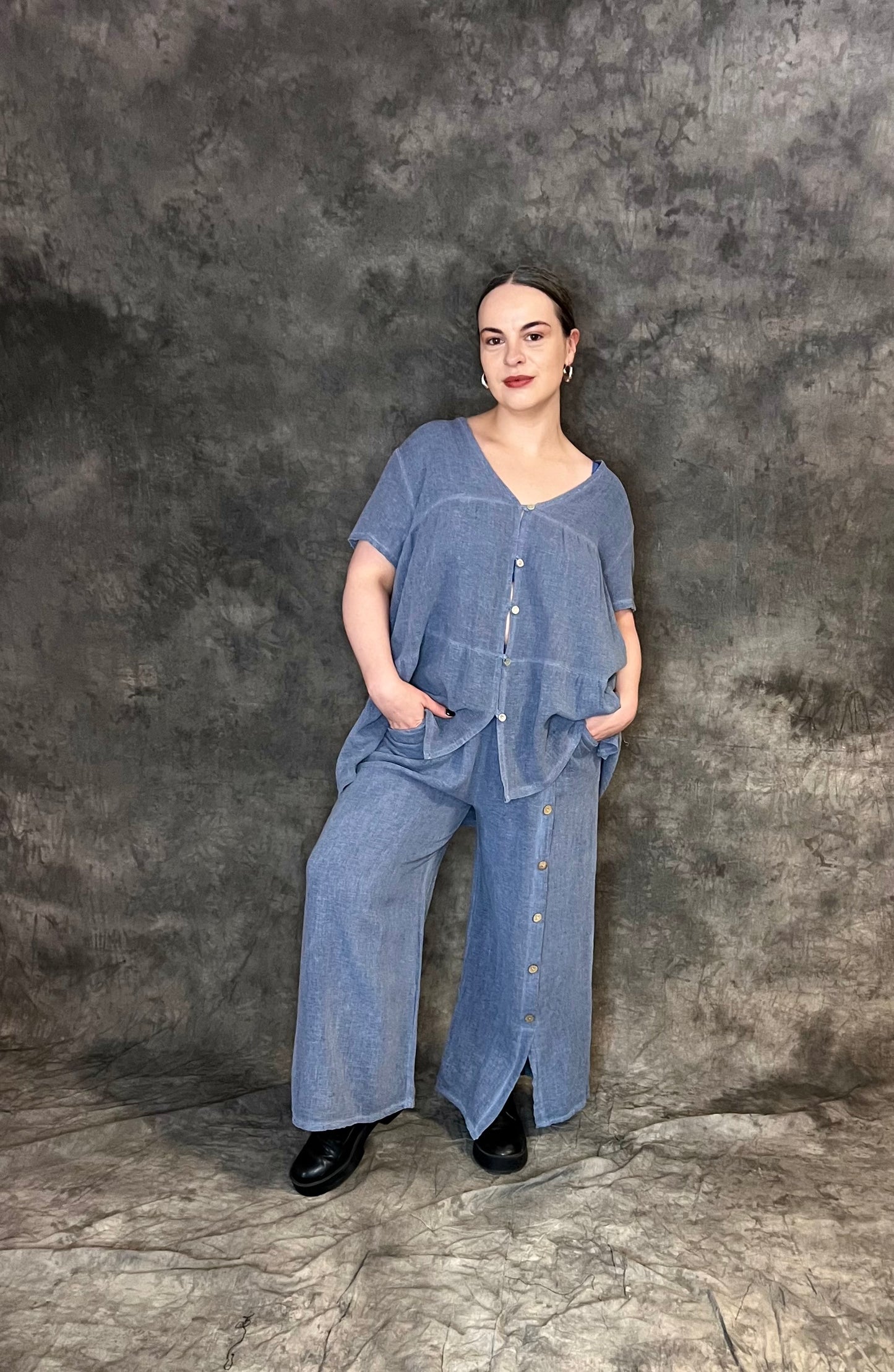 Made In Italy Straight Legged Trousers with Buttons (colour options available)