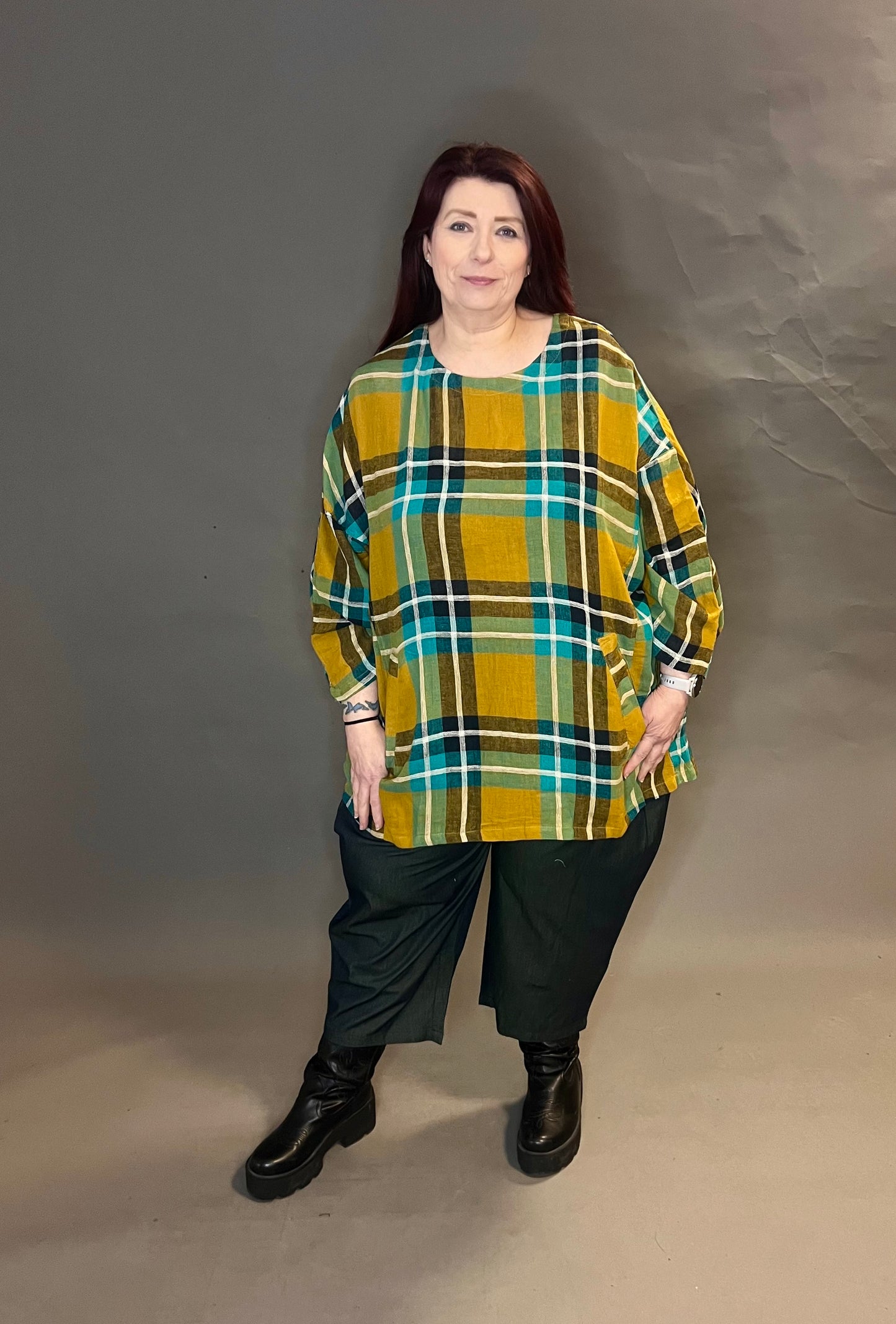 Bella Blue Oversized Madras Checked Tunic with Pockets (colour options available)