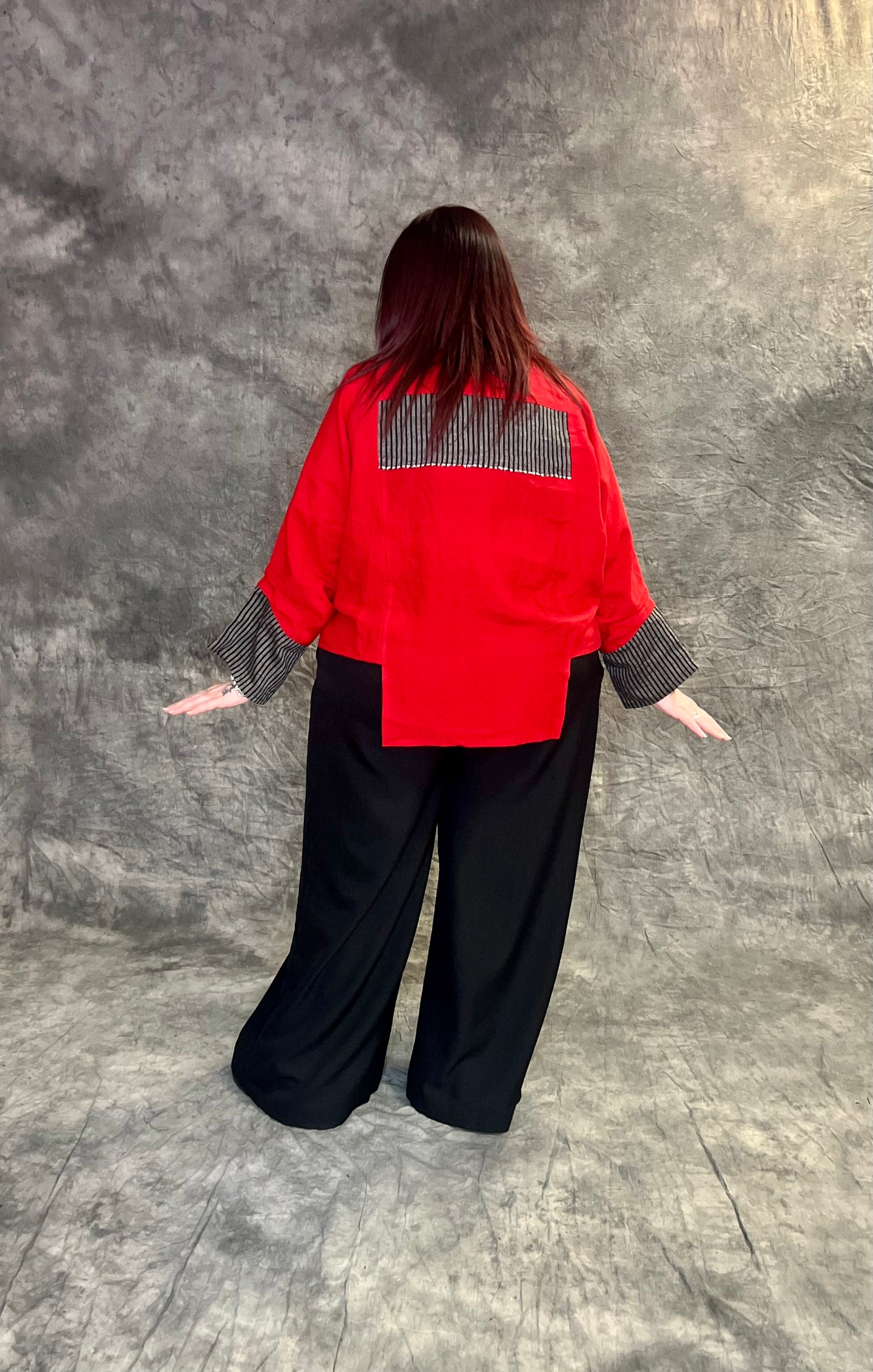 Terry Macey Tokyo Shirt in Red and Black Pinstripe Linen