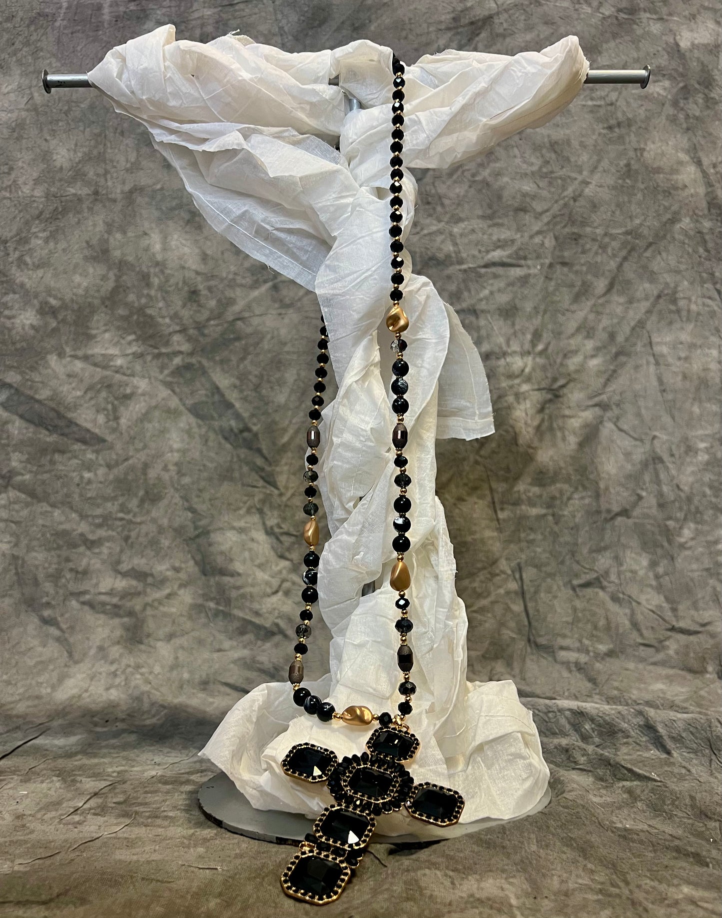 Provocation Single Cross Necklace in Black