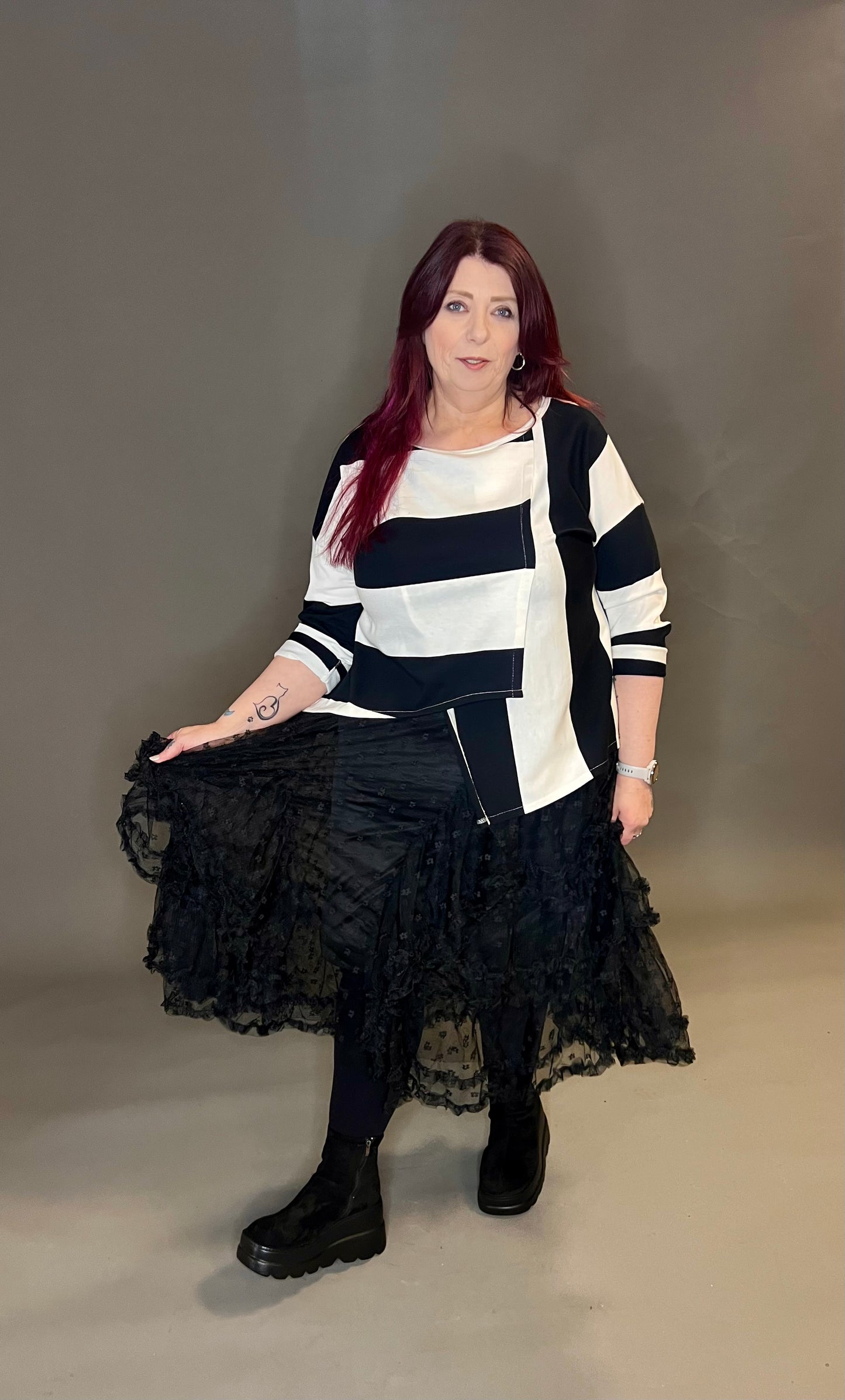 ID Clothing Striped A-Symmetric Top