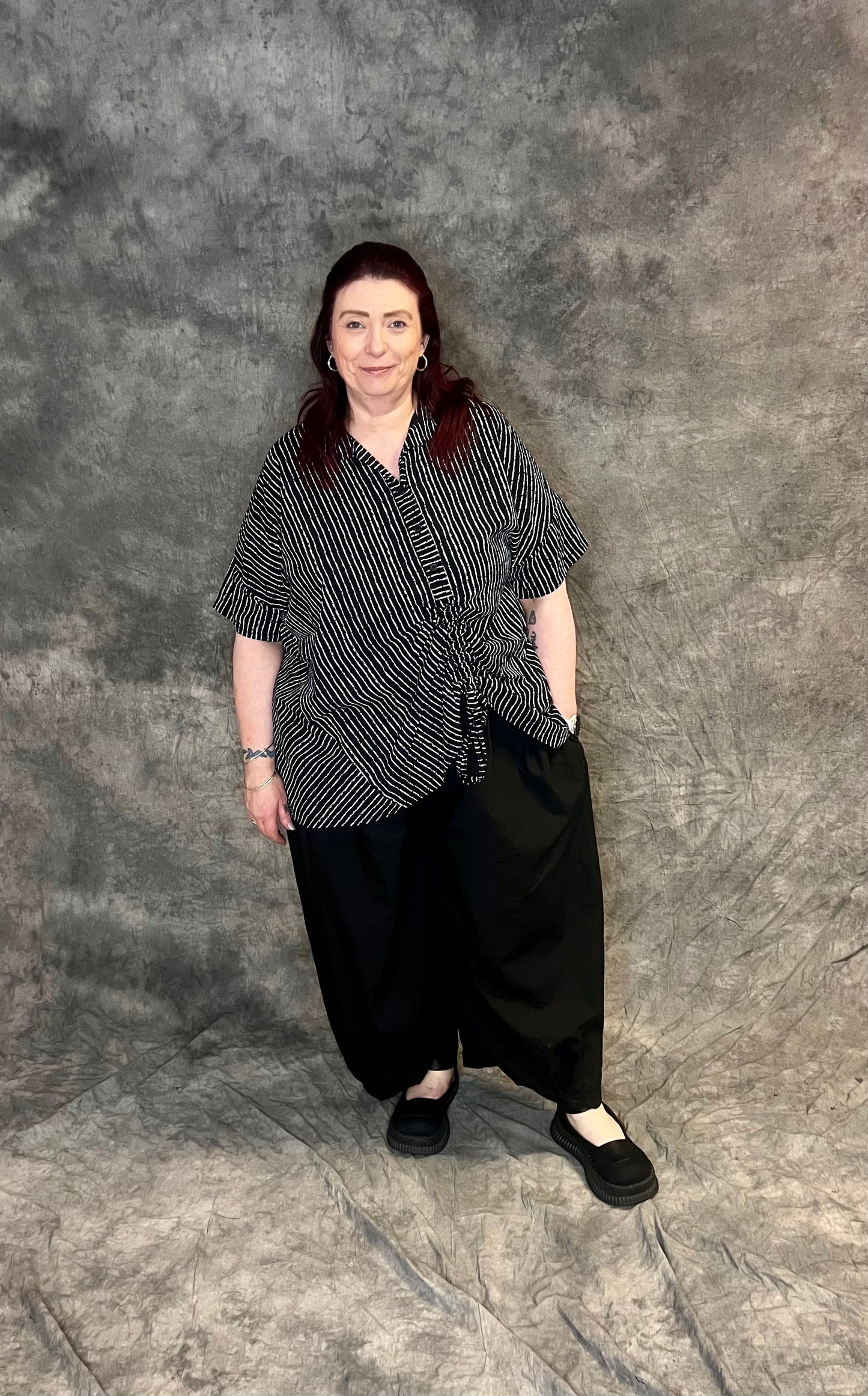 ID Clothing Striped Top with Ruched Detail (colour options available)