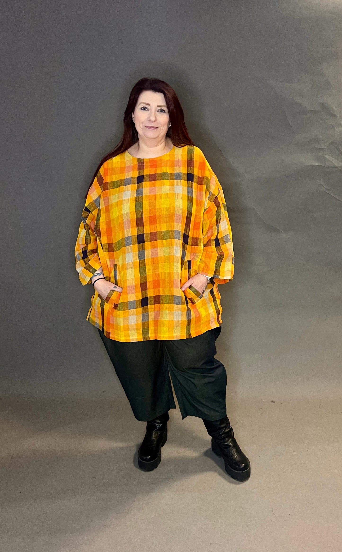 Bella Blue Oversized Madras Checked Tunic with Pockets (colour options available)