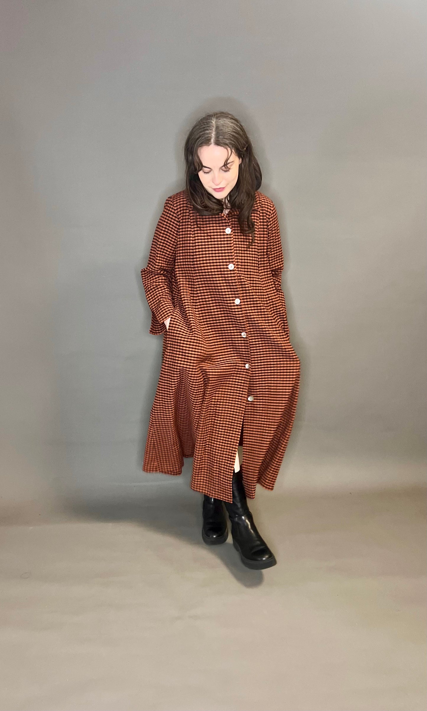 Terry Macey Rust and Black Checked Duster Dress