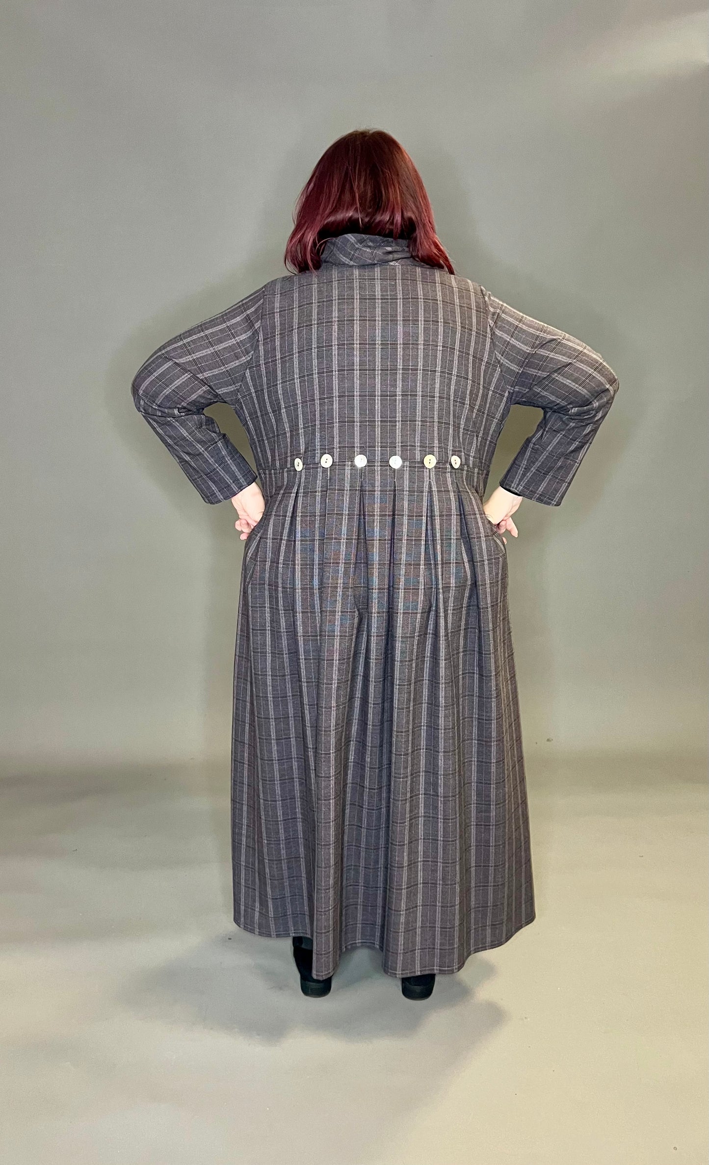 Terry Macey Button Dress in Soft Lavender Check
