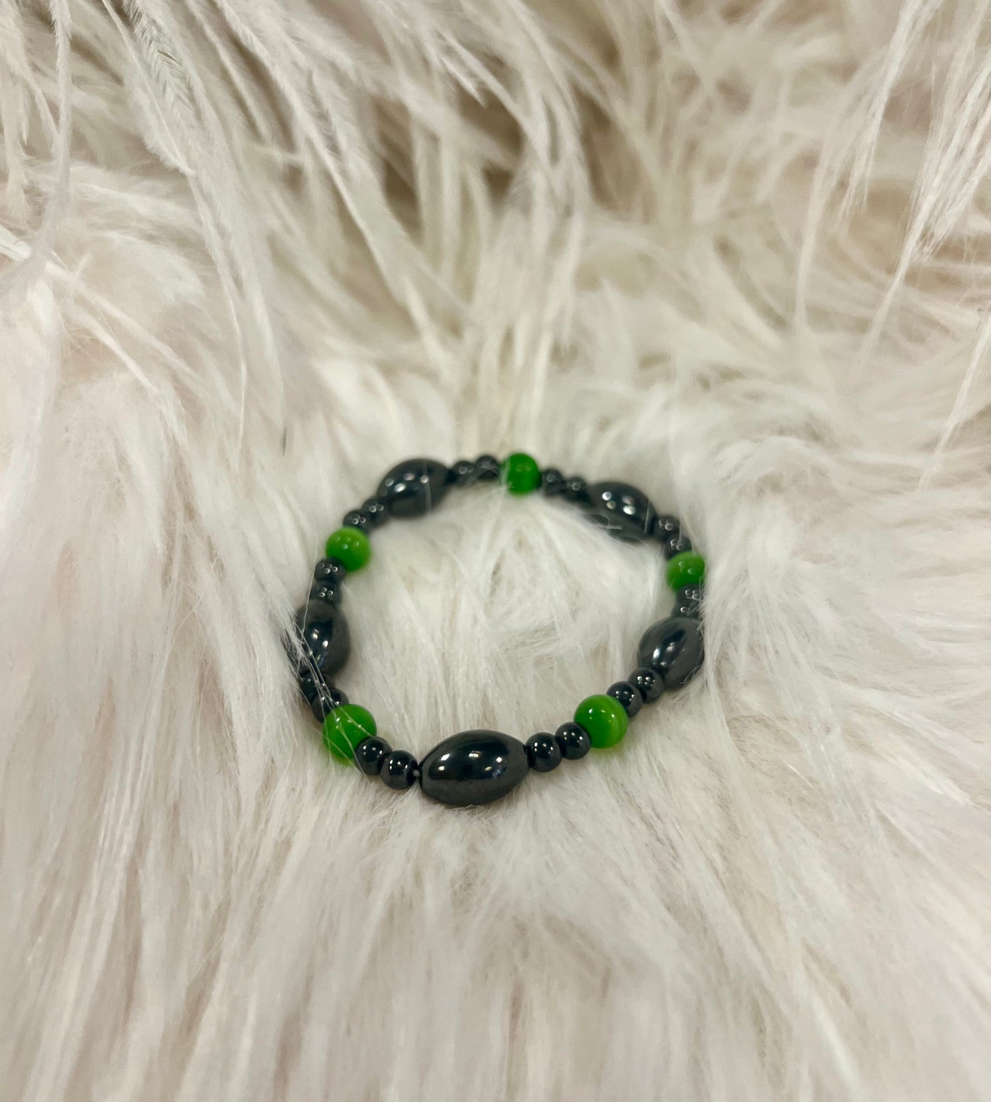 Stackable Hematite and Cats Eye Bracelets by Gill M