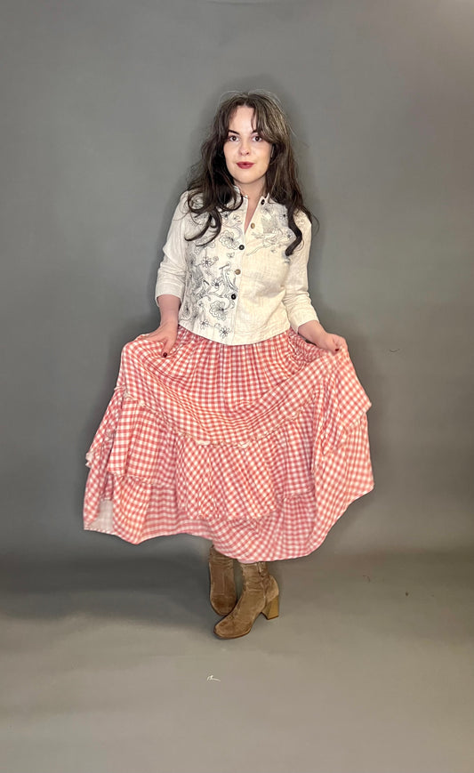 Eira Ruffle Skirt in Red Check