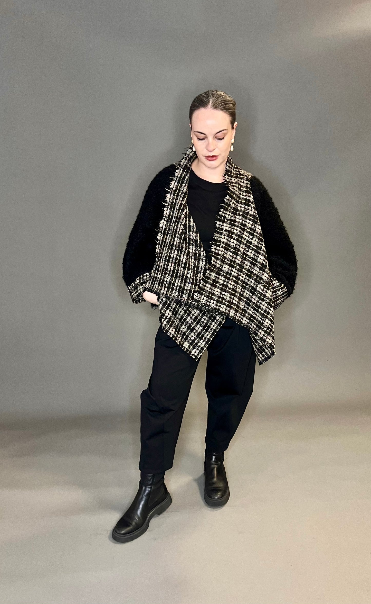 Terry Macey Tokyo Jacket in Black Check with Pink Patches