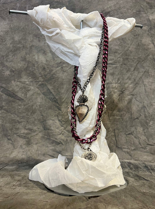 Provocation Silver Heart and Pink Chain Necklace