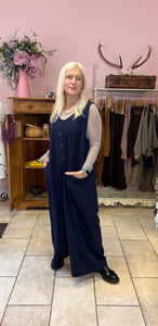 Terry Macey Linen and Wool Navy Jumpsuit