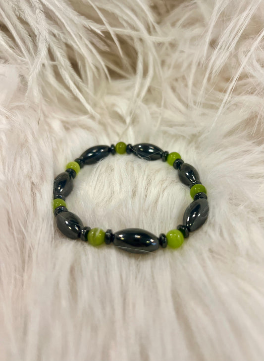 Stackable Hematite and Cats Eye Bracelets by Gill M