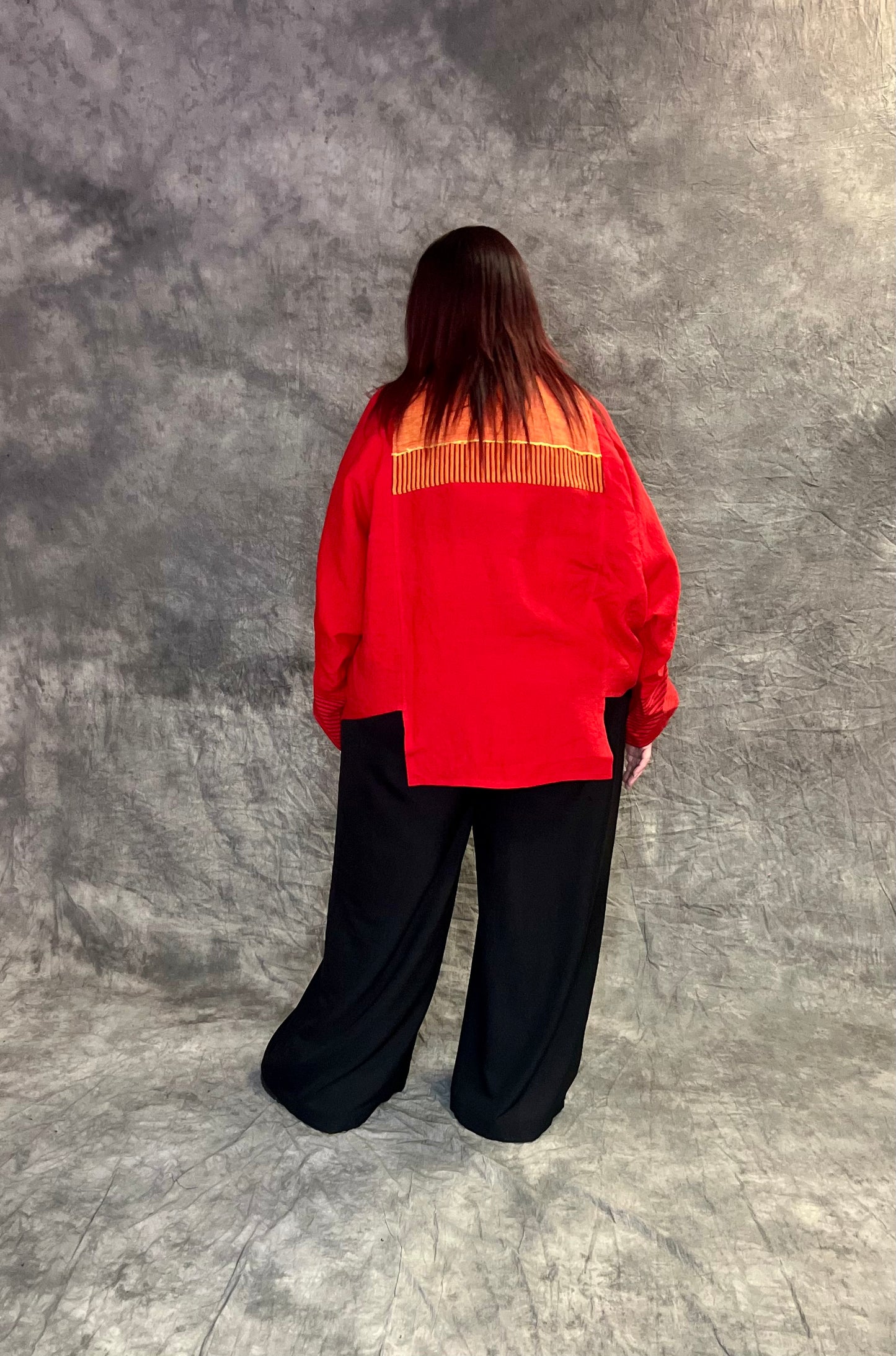Terry Macey Tokyo Shirt in Red with Orange Linen