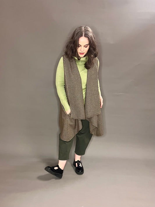 Terry Macey Waterfall Waistcoat in Green/Brown Polka Dot