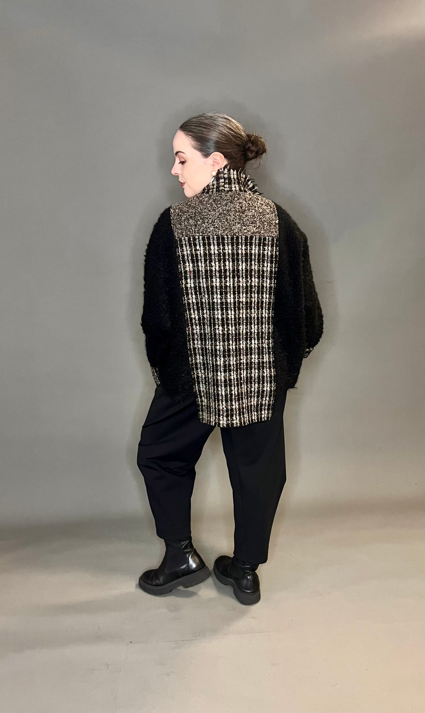 Terry Macey Tokyo Jacket in Black Check with Pink Patches