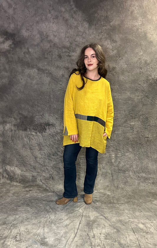 Terry Macey Portland Tunic in Sand and Charcoal Linen