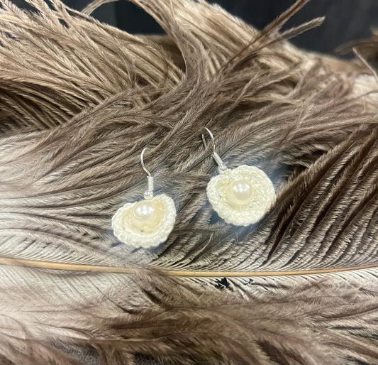 Hand-Crocheted Oyster Earrings