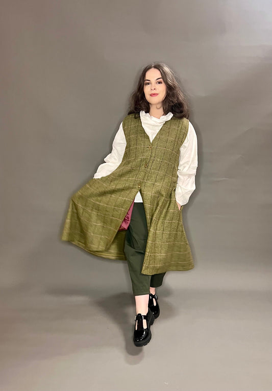 Terry Macey Flared Waistcoat in Green Wool
