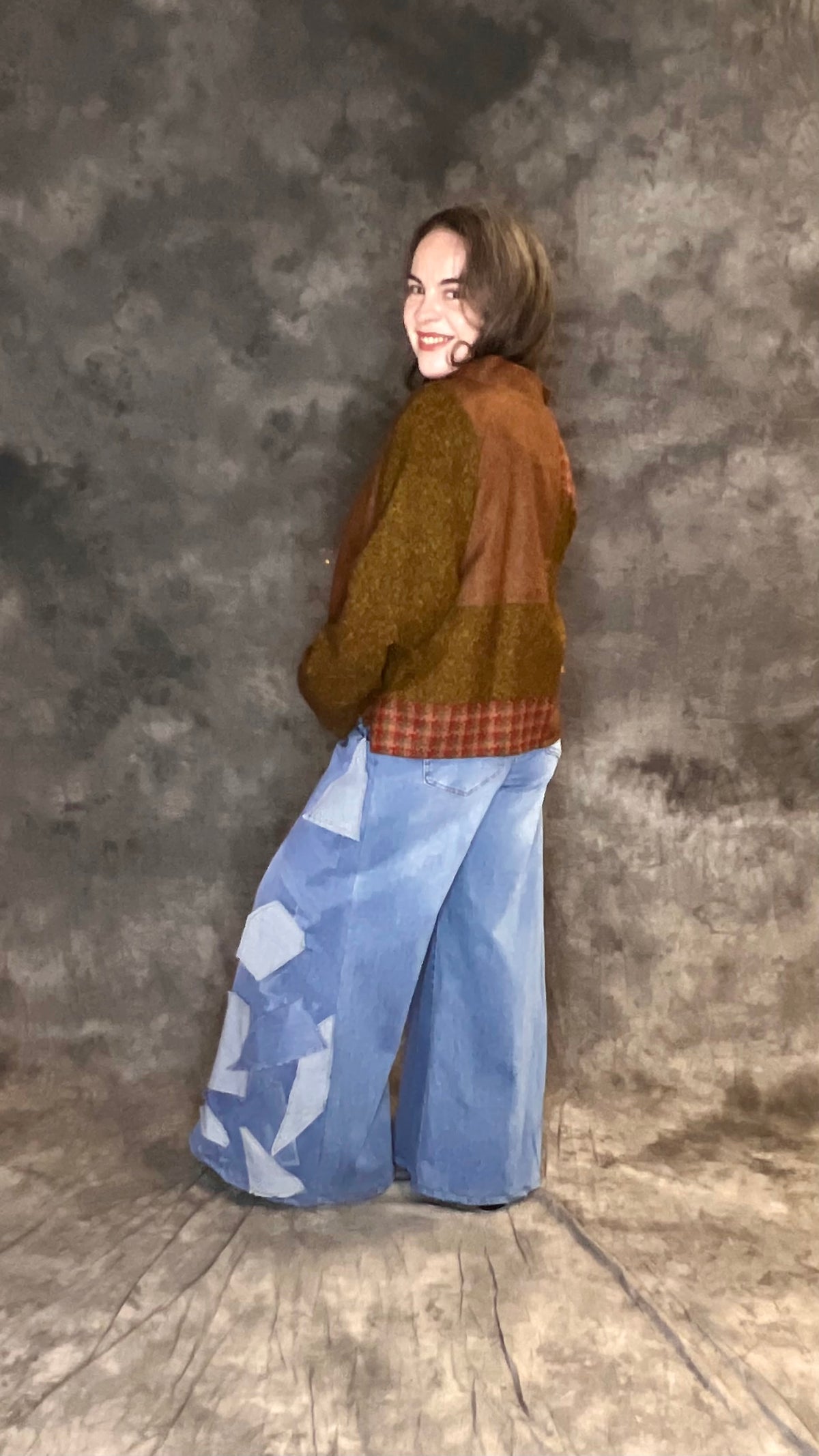 Terry Macey Cropped Mondrian Jacket in Autumnal Patches