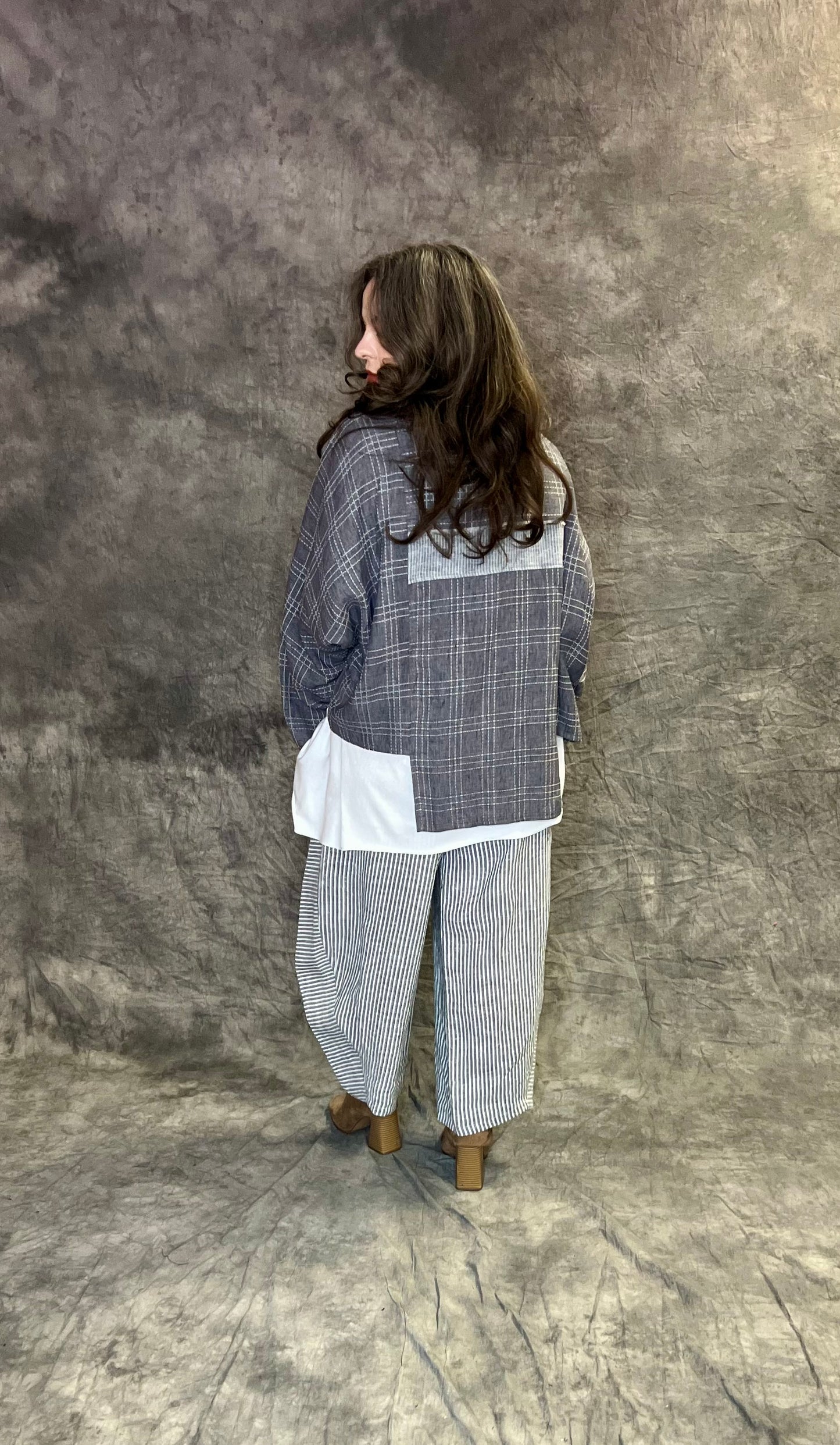 Terry Macey Tokyo Jacket in Grey Checked Linen