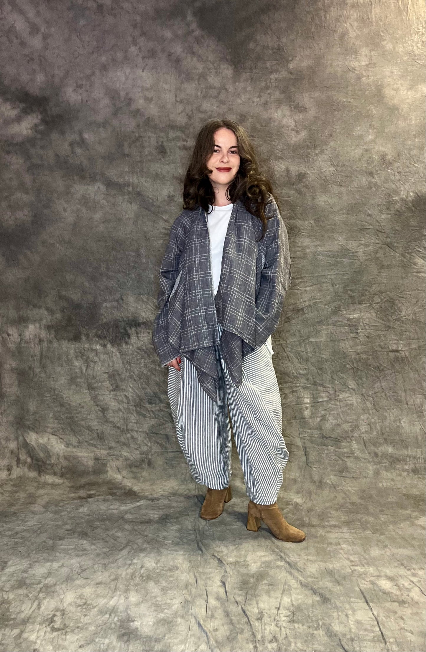 Terry Macey Tokyo Jacket in Grey Checked Linen