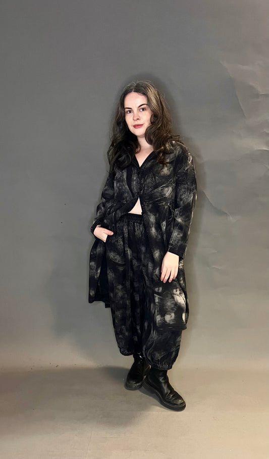 Bella Blue Reverse Tie Dye Fabric Wide Legged Trousers