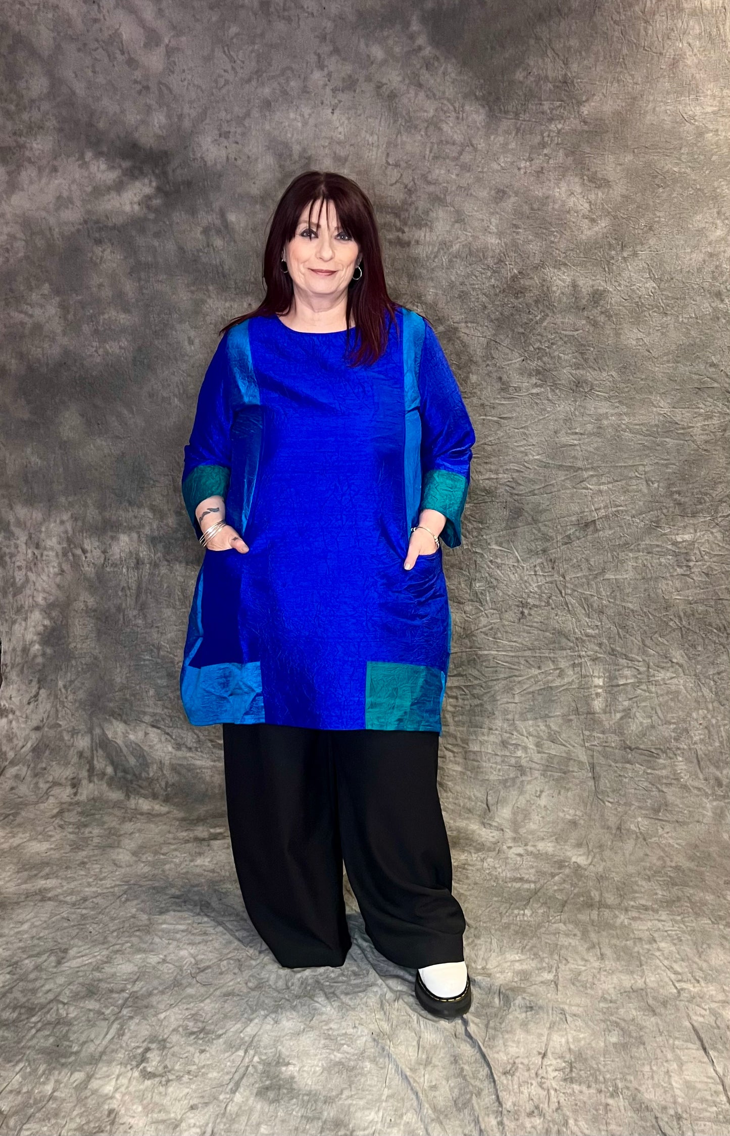 Terry Macey Emily Tunic in Electric Blue and Turquoise Silk