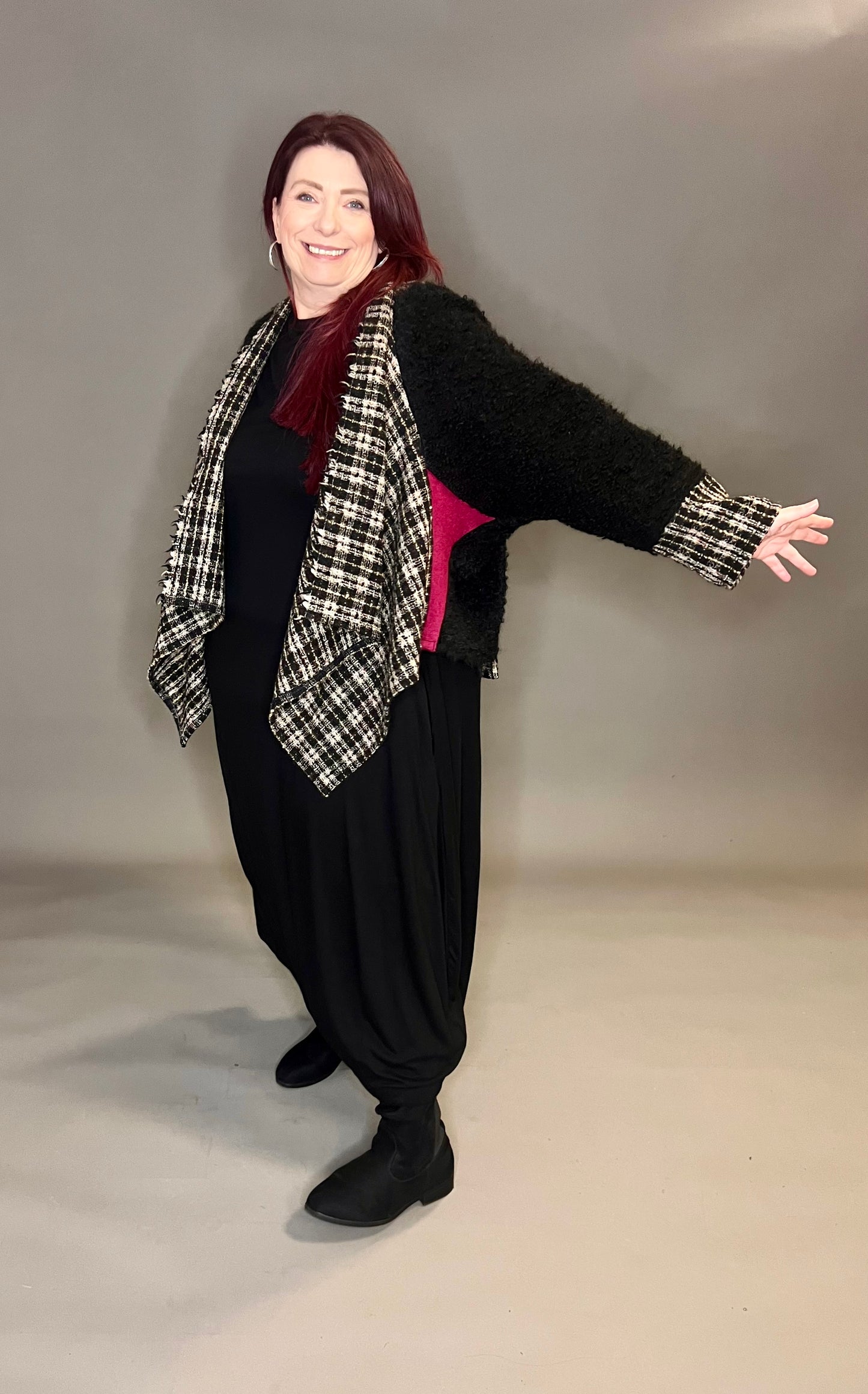Terry Macey Tokyo Jacket in Black Check with Pink Patches