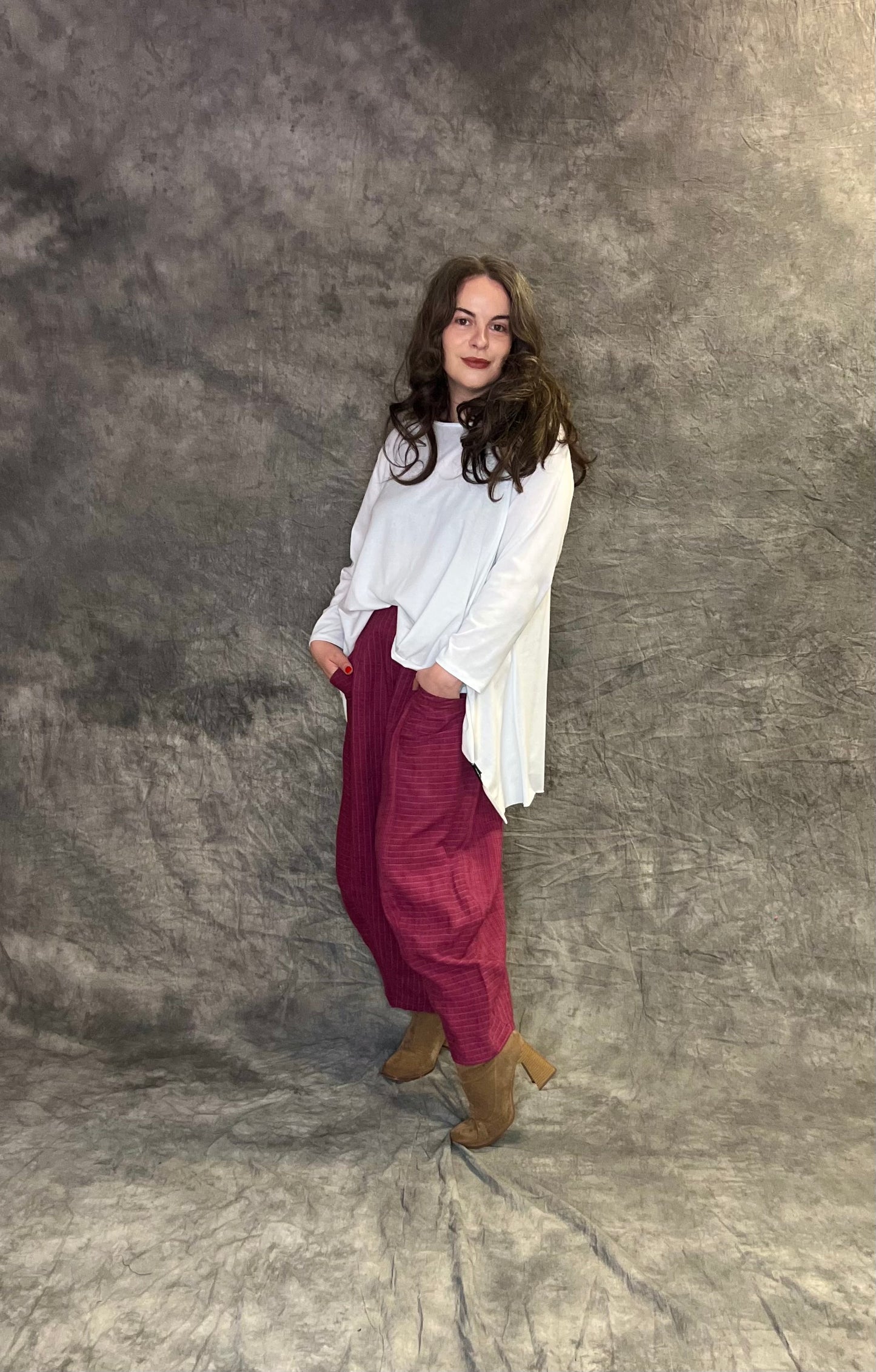 Terry Macey Turin Trousers in Raspberry Striped Linen