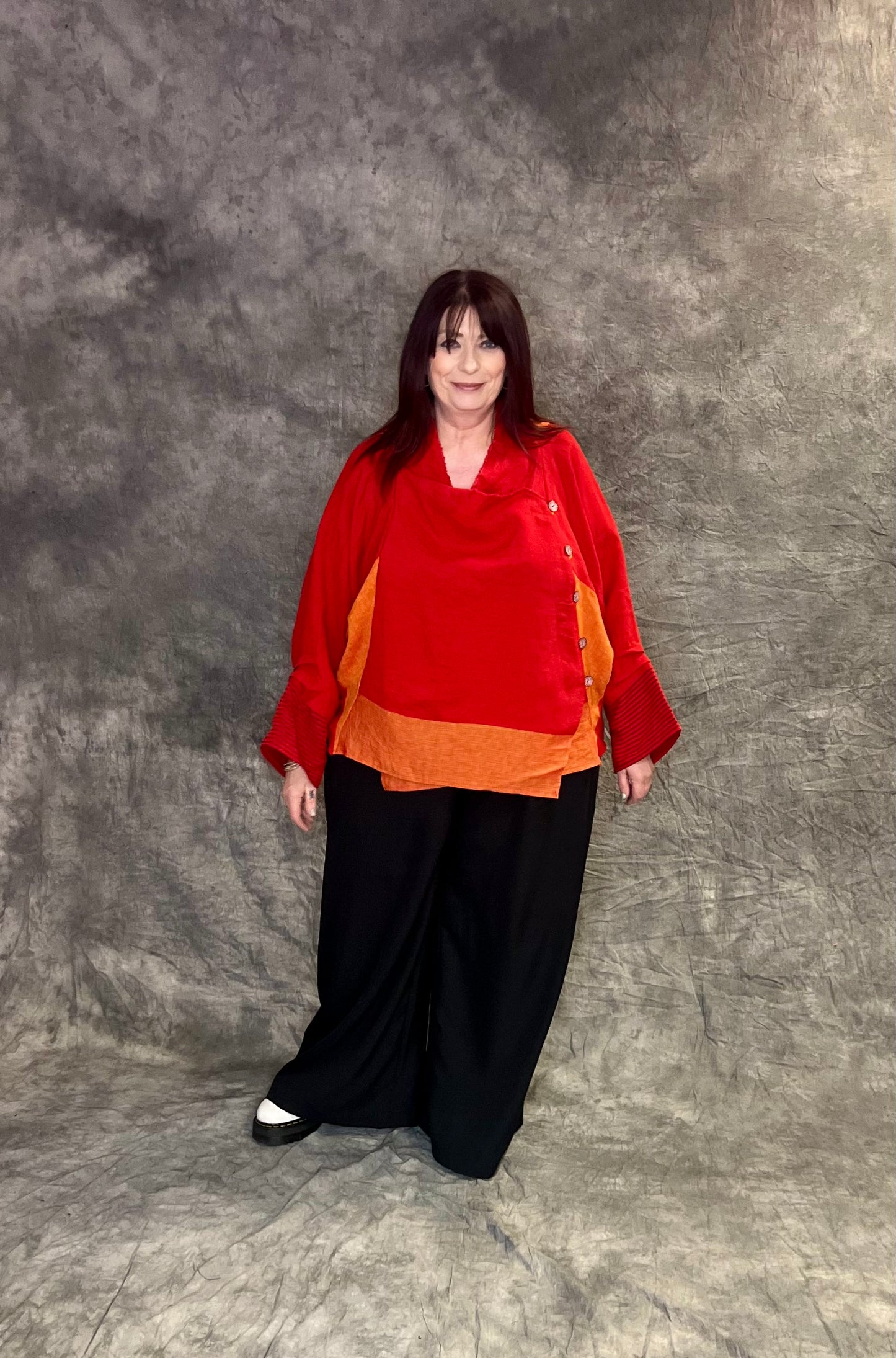 Terry Macey Tokyo Shirt in Red with Orange Linen