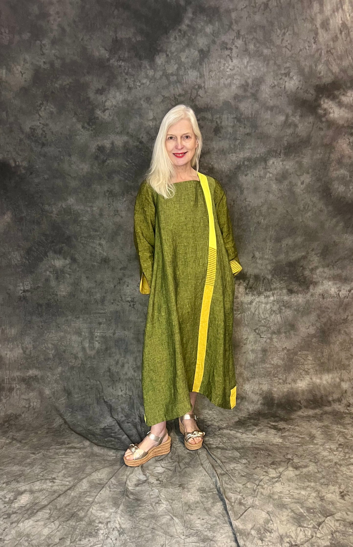 Terry Macey Boston Dress in Greens and Shocking Yellow