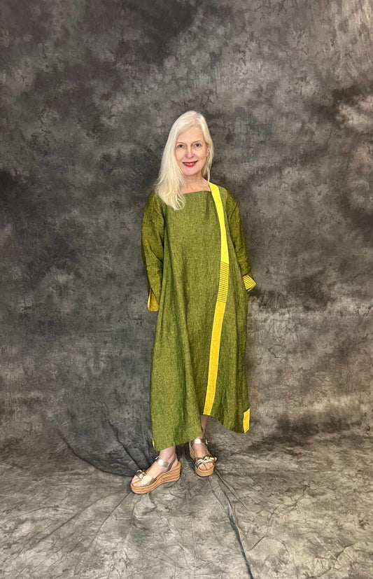Terry Macey Boston Dress in Greens and Shocking Yellow