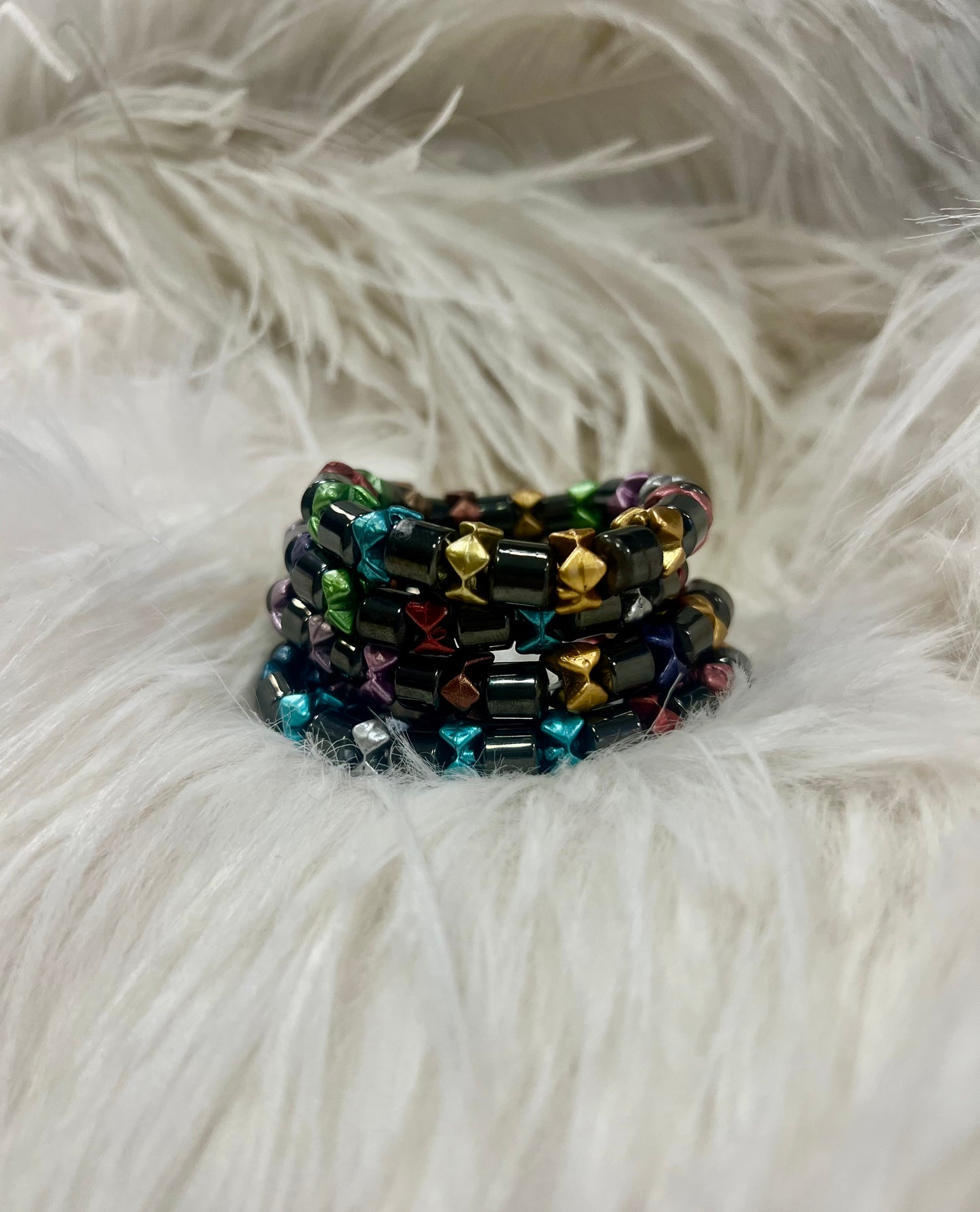 Stackable Acrylic and Hematite Bracelets by Gill M