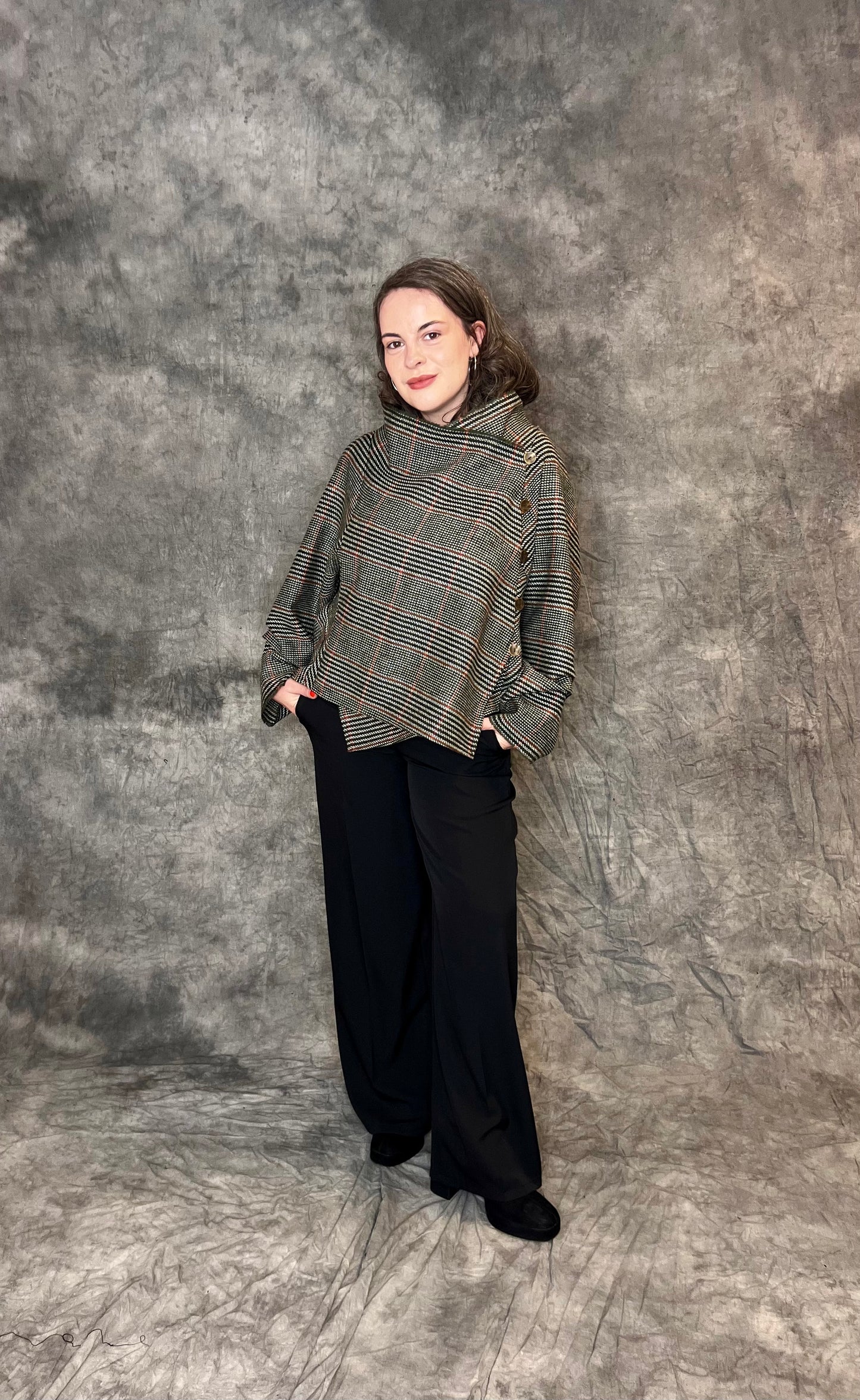Terry Macey Tokyo Shirt in Bronze, Orange and Green Wool Check