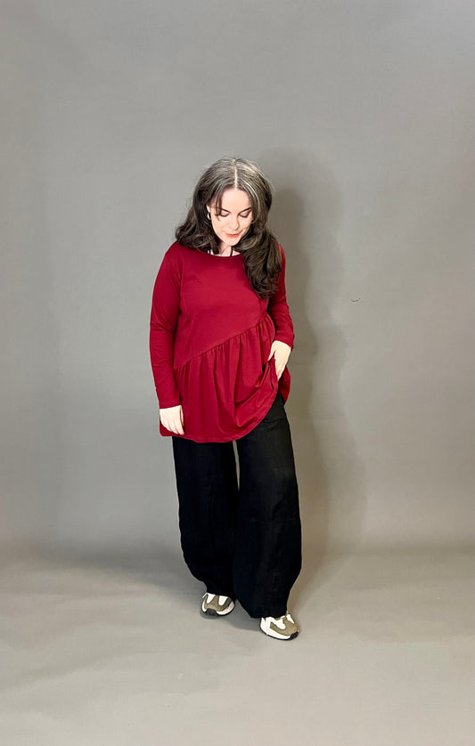 Love my Fashions Burgundy A-Symmetric Waisted Top