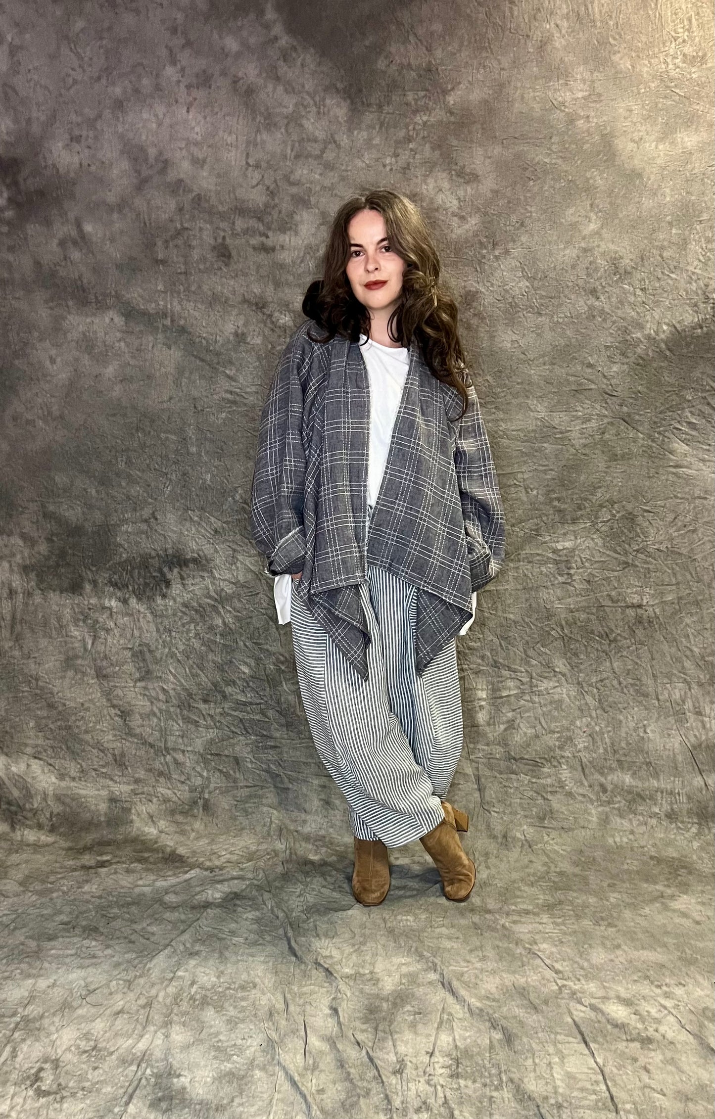 Terry Macey Tokyo Jacket in Grey Checked Linen