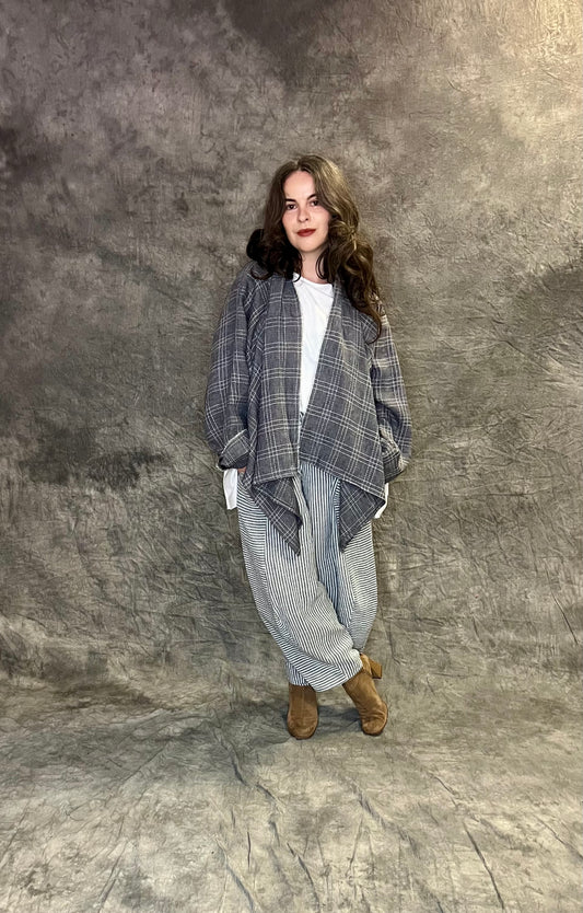 Terry Macey Tokyo Jacket in Grey Checked Linen
